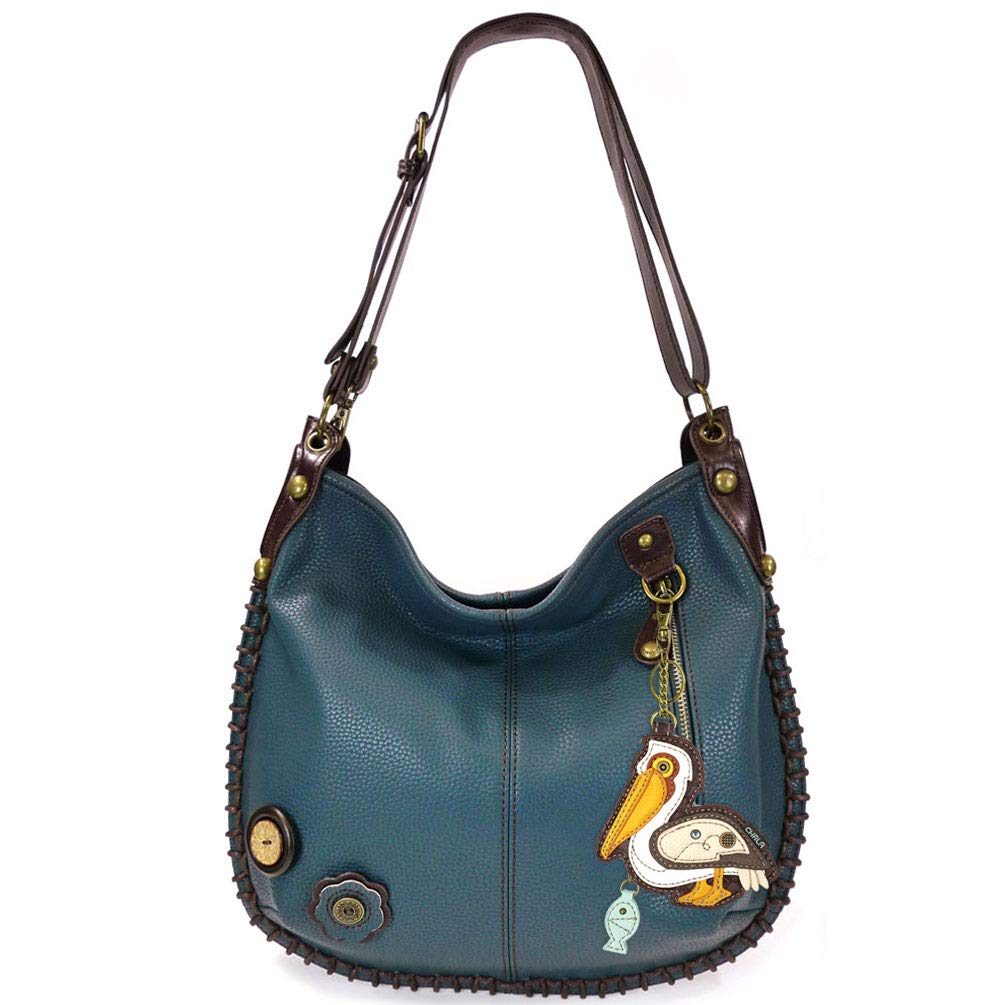 Chala Handbags - Stylish Soft Large Shoulder or Crossbody Purse with Keyfob in Navy Blue (Pelican) | Perfect for Work, Travel & Everyday Use
