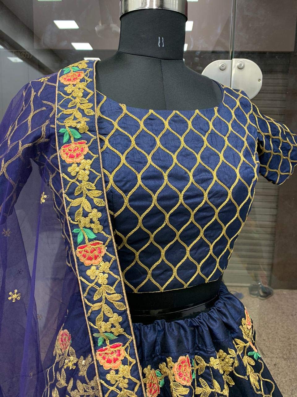 Indian Wedding Art Silk Bridal Lehenga with Dupatta for Women – Navy Blue Free Size | Perfect for Bridal Ceremonies, Sangeet & Mehendi Functions