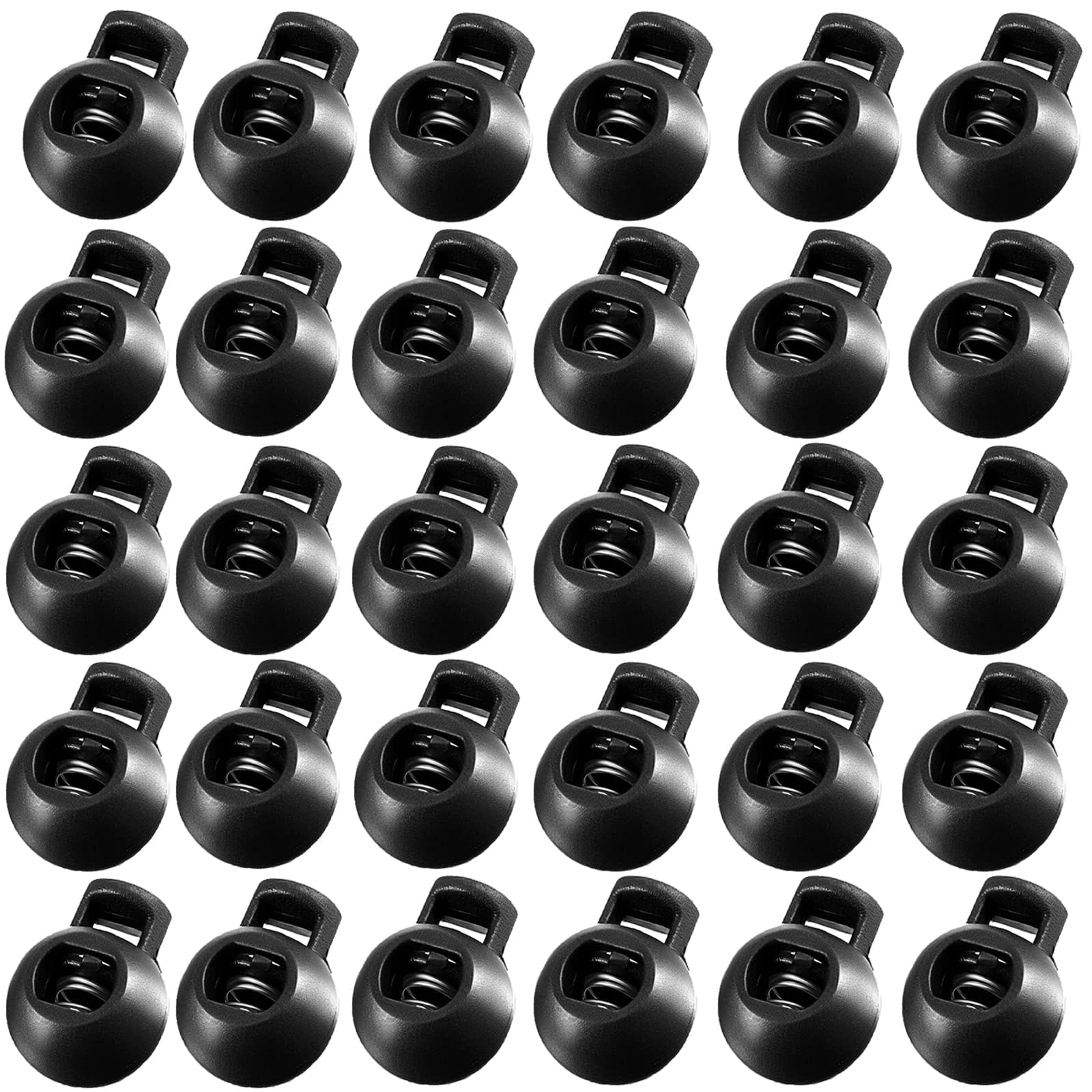 J.CARP 30Pcs Ball Shape Plastic Cord Locks & 30Pcs Heavy Duty Black Cord Locks for Backpacks, Hoodies, Jackets, and Outdoor Gear - Secure Drawstring Adjusters for Bags, Clothing, and Camping Equipment