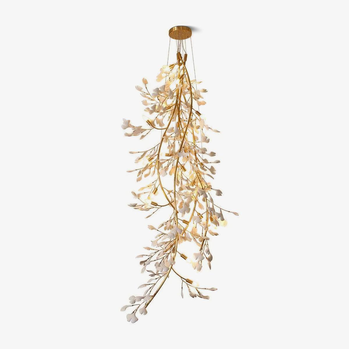 Gingko Long Branch Chandelier - Modern Gold Leaf Ceiling Light Fixture for Dining Room, Living Room & Bedroom - Elegant Home Decor Lighting