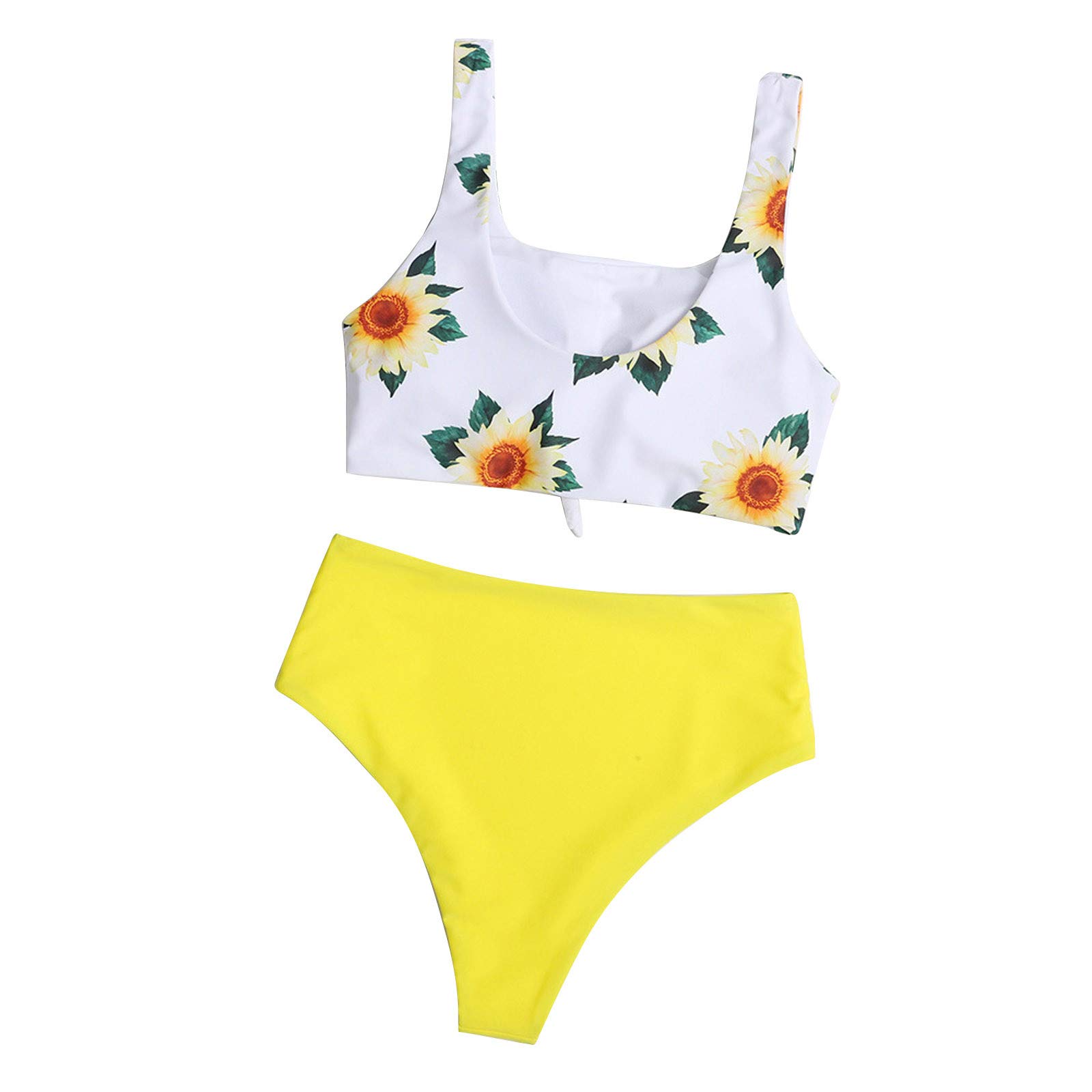 Tantisy Women's High Waist Colorblock Pineapple Print Bikini Set - Suspender U Neck Two Piece Swimwear for Beach, Pool & Summer Vacations