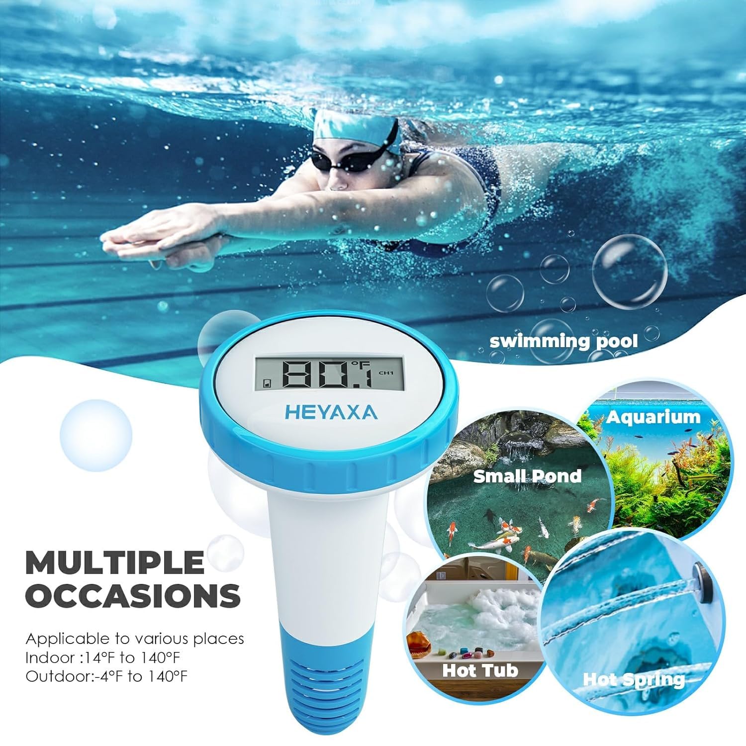 Large Floating Pool Thermometer with Easy-Read Display and String for Accurate Water Temperature Monitoring in Outdoor and Indoor Swimming Pools, Spas, and Hot Tubs