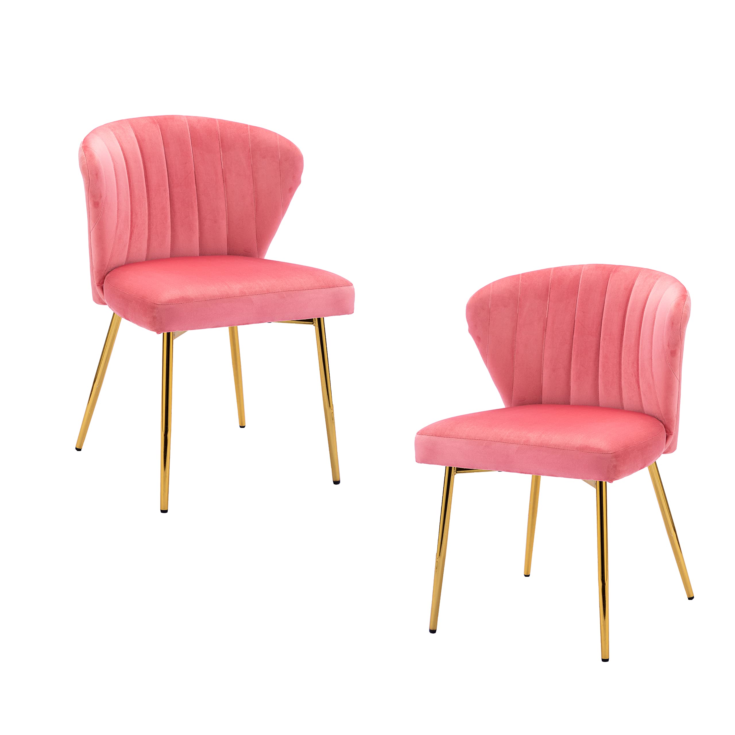 ZOBIDO Set of 2 Glam Velvet Accent Chairs with Golden Metal Legs & Tufted Back - Modern Dining Room Side Chairs for Living Room, Bedroom, Beauty Salon or Dining Area (Peach Pink) - Perfect for Home Decor, Lounge Seating and Elegant Interior Design