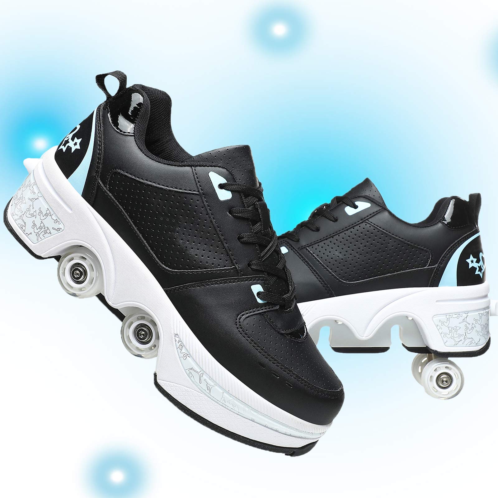 NNZZY Adjustable Roller Skates for Adults - Outdoor Sports Quad Skates with Double-Row Wheels for Men & Women - Perfect for Park Skating, Fitness, and Street Rollerblading