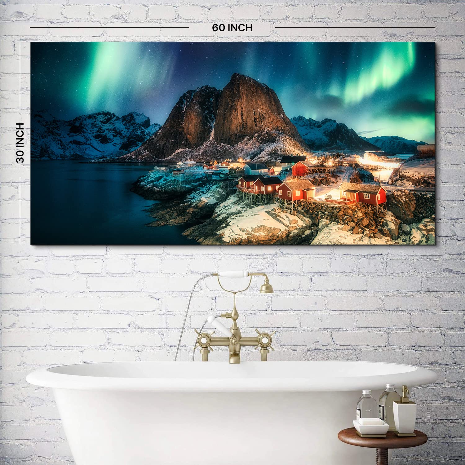 Northern Lights Canvas Wall Art - Green Aurora Borealis Landscape Painting, Modern Nature Scenery Print for Living Room, Bedroom & Home Decor (30x60 Inches) - Perfect for Creating a Calming Atmosphere in Your Space