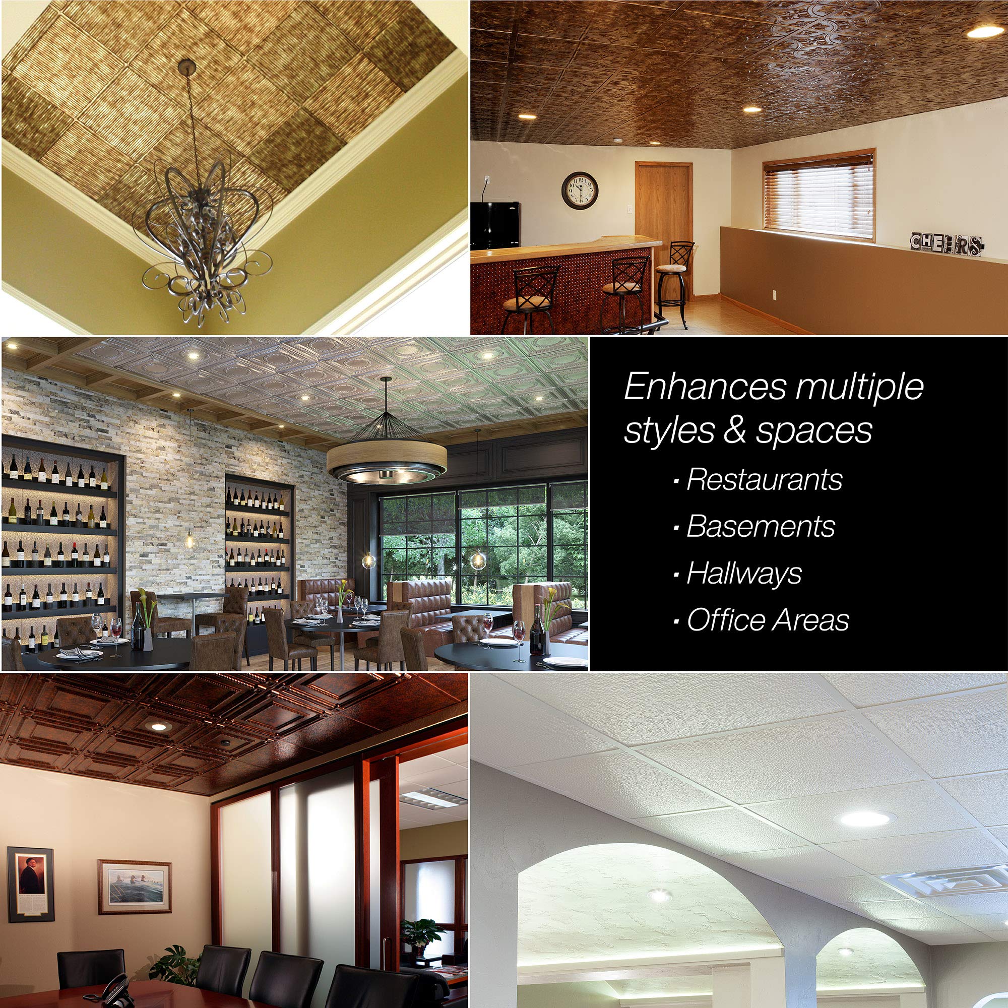 FASÄDE Decorative Vinyl Ceiling Tiles 2ft x 2ft - Moonstone Copper Finish (5 Pack) for Home Office, Restaurant & Commercial Interior Design