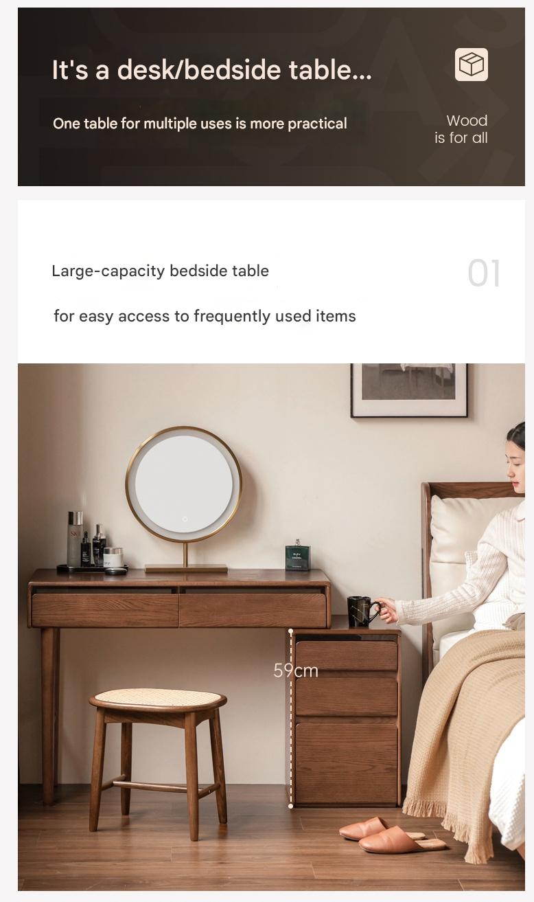 Modern Oak Solid Wood Retractable Vanity Dressing Table with Mirror - Perfect for Bedroom, Bathroom & Makeup Organization