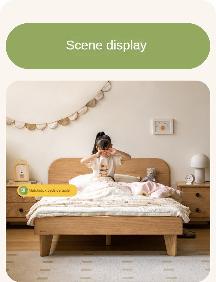 Solid Oak Wood Kids Bed - Sturdy & Safe Toddler Bed Frame for Boys & Girls - Perfect for Nursery, Bedroom, or Playroom