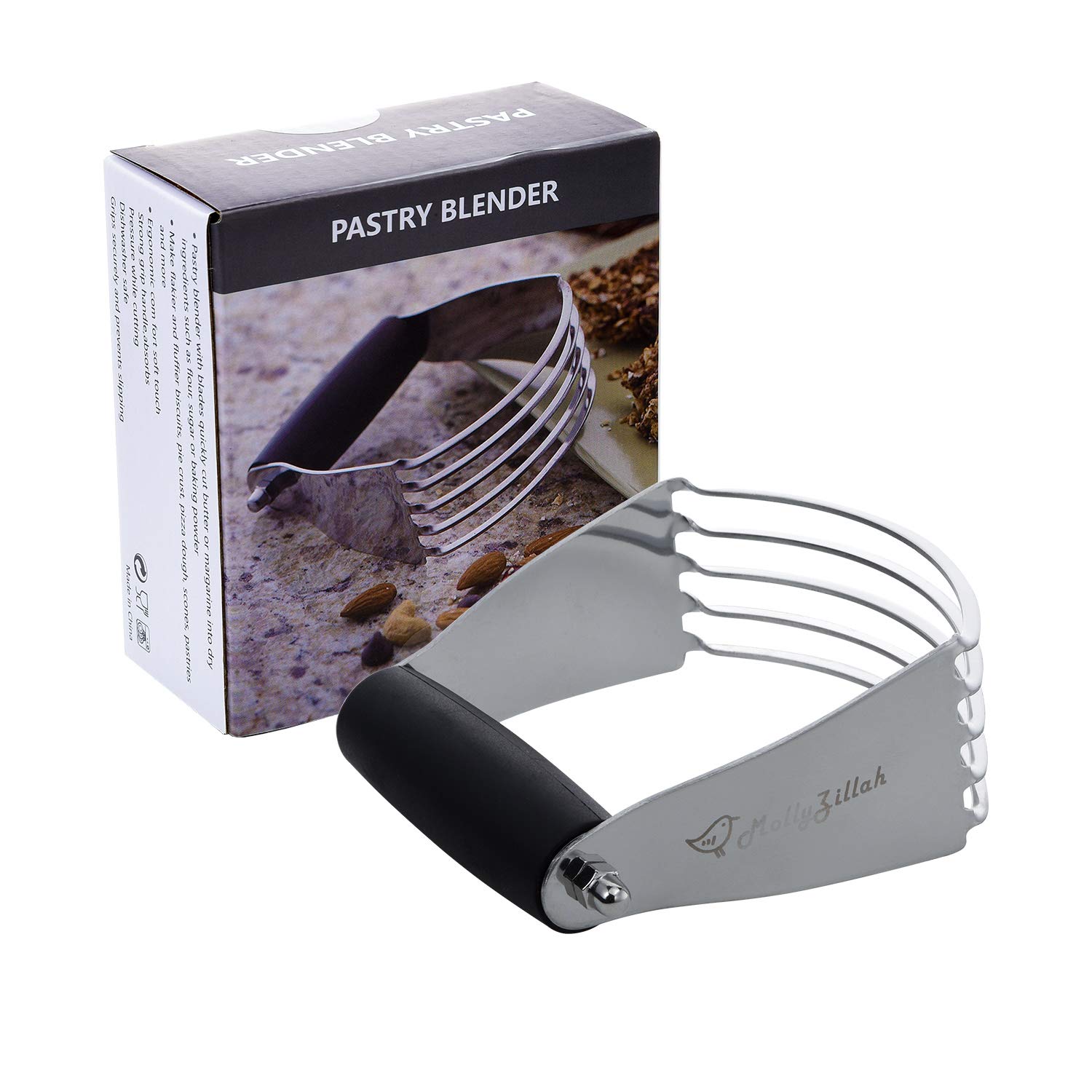 MollyZillah Professional Dough Blender - Stainless Steel Pastry Cutter for Baking, Perfect Pie Crust Maker & Butter Slicer - Ideal for Homemade Pies, Cookies, Pastries and Baking Enthusiasts