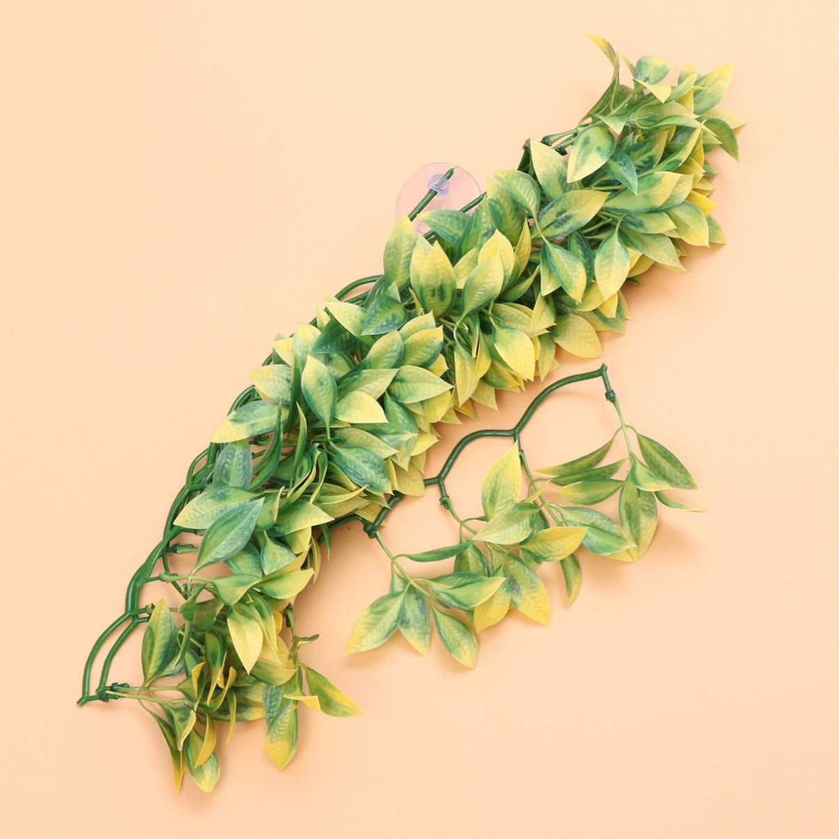 POPETPOP Artificial Green Vines with Suction Cups - 1 Pair Fake Leaves for Home Decor, Terrarium, Fish Tank, Glass Containers & Pet Nest - Realistic Greenery for Dining Table, Wall & Aquarium Decoration