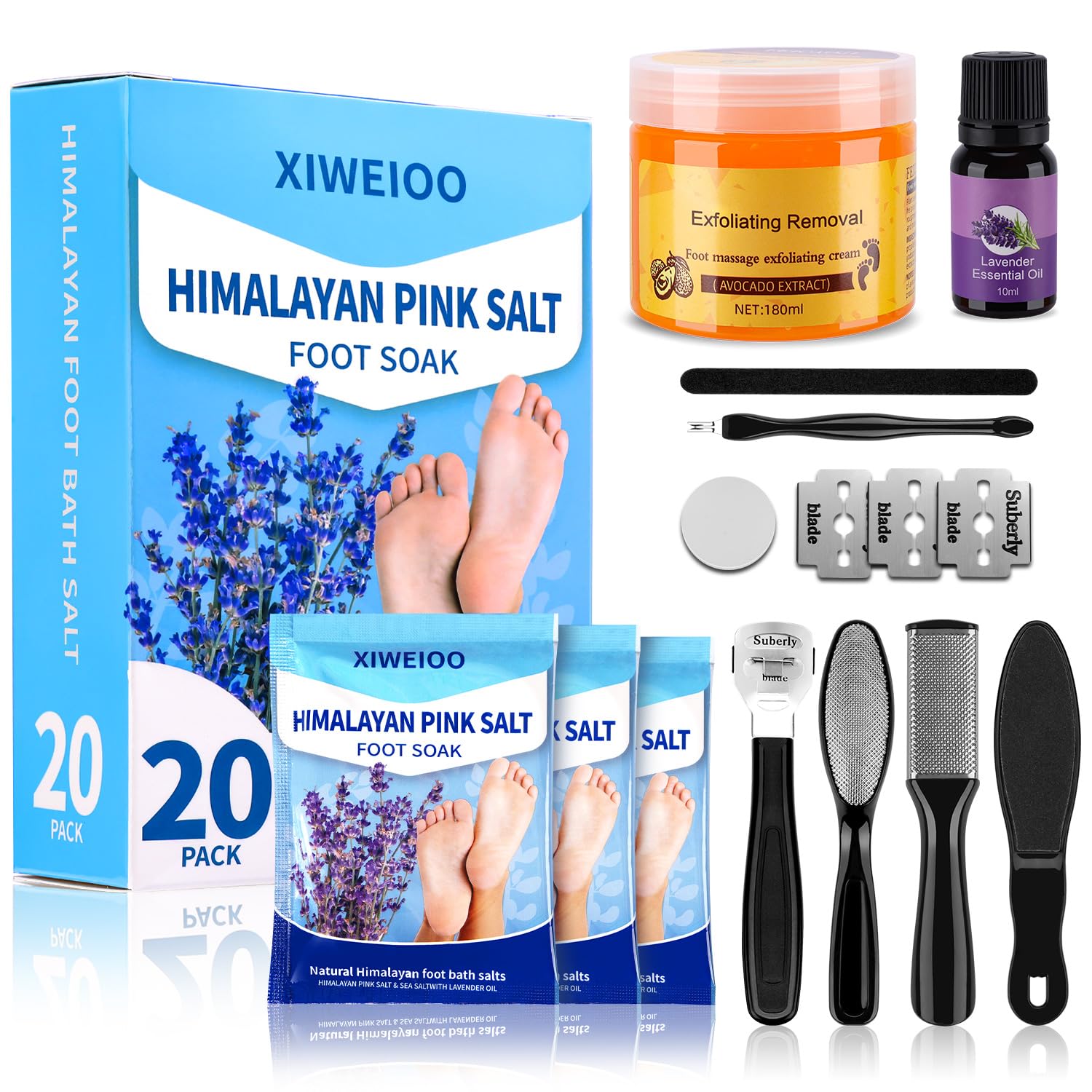 Tea Tree Oil Foot Soak Salt Kit - Moisturizing, Odor Reducing & Pain Relief for Feet - Includes Foot Cream & Massager - Perfect for Home Spa & Pedicure - Ideal for Relaxation, Self-Care & Post-Workout Recovery