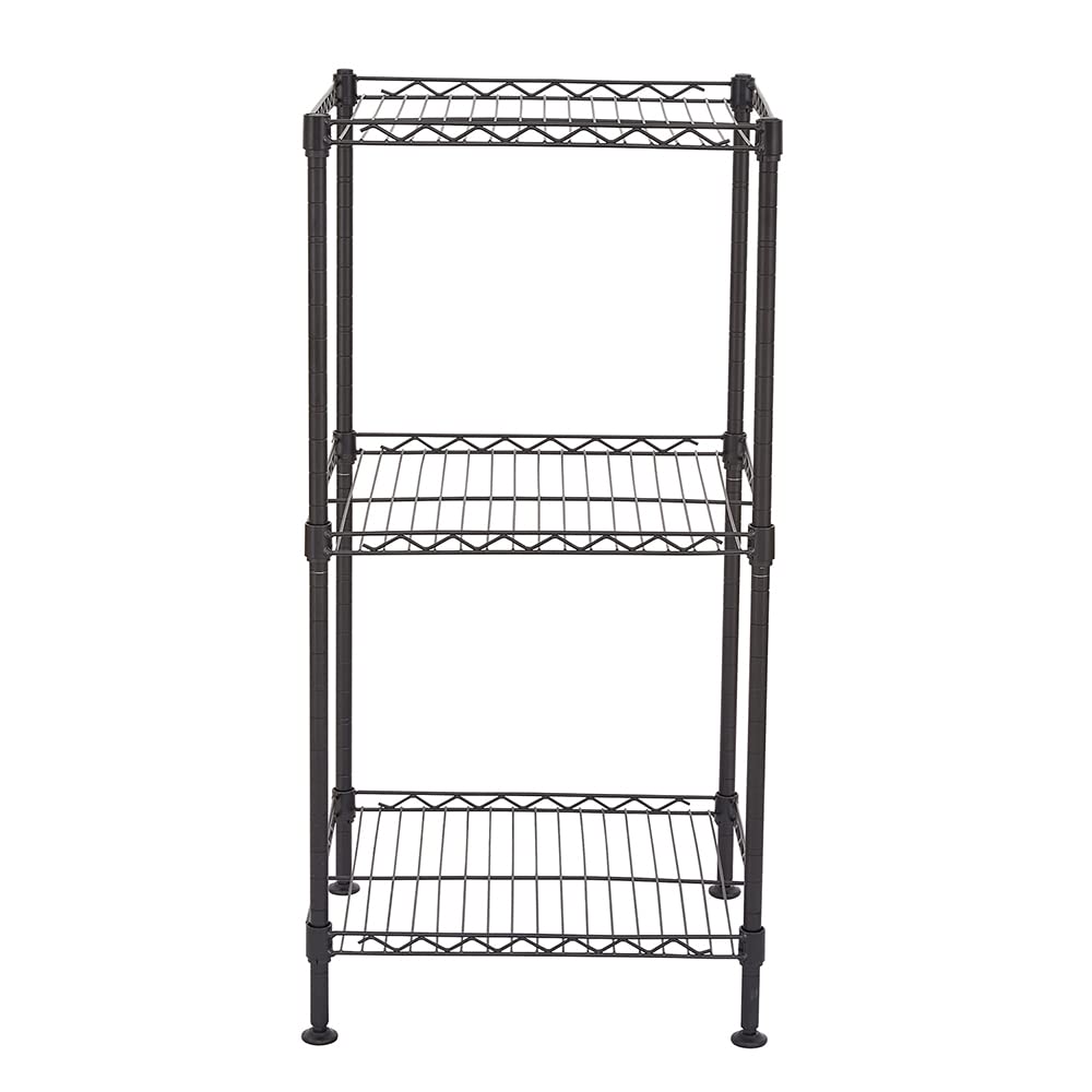 3-Tier Adjustable Height Wire Shelving Unit - Heavy Duty Metal Storage Rack for Garage, Kitchen, Pantry & Closet Organization - 13.78