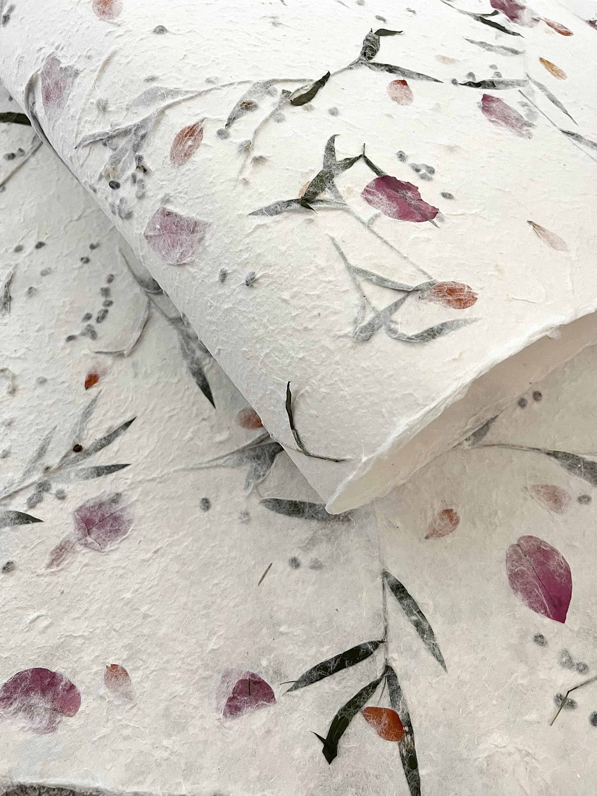 Handmade Mulberry Paper Sheets for Lampshades - Eco-Friendly Thick Green Craft Paper with Flower Leaf Designs | Perfect for DIY Lighting, Scrapbooking & Home Decor Projects