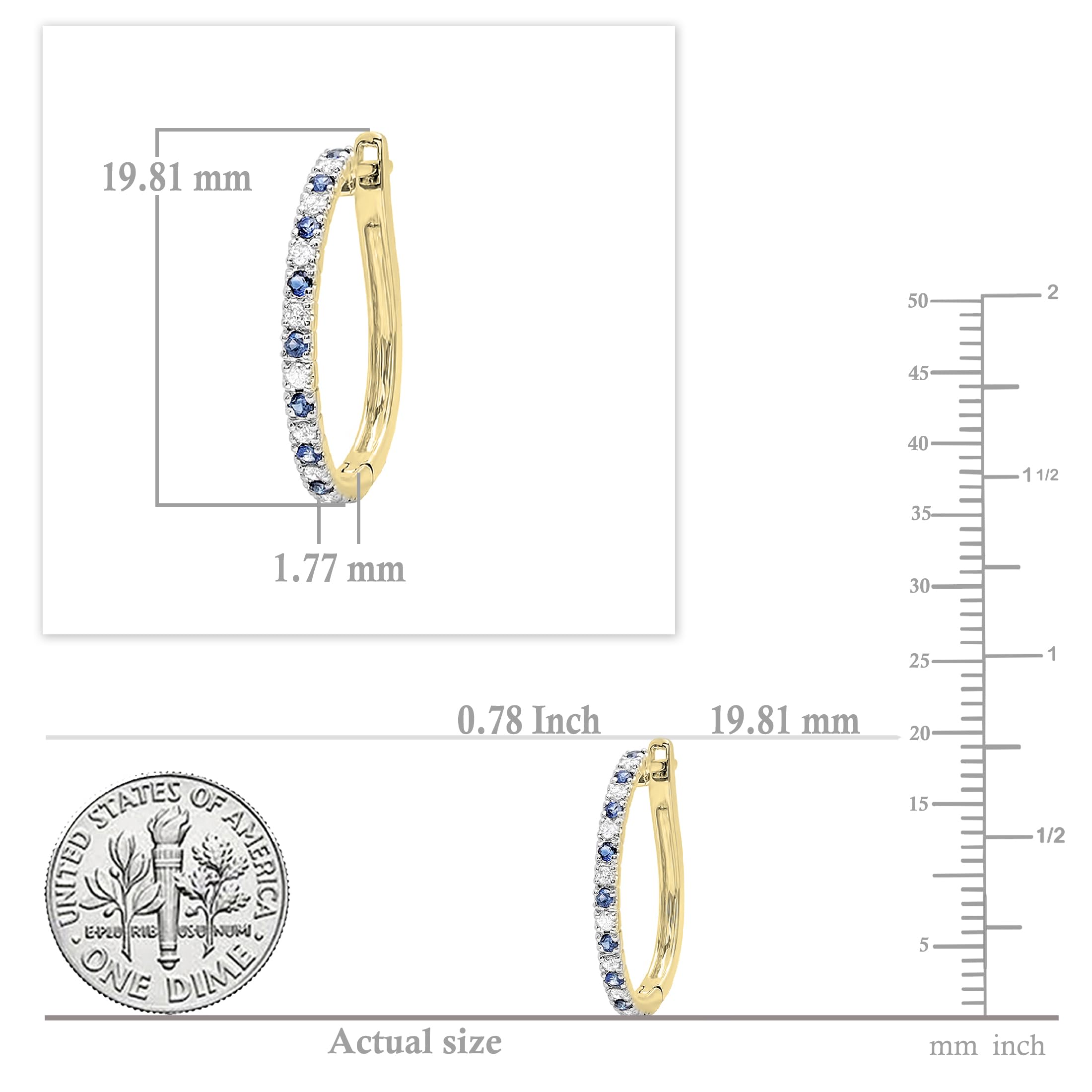 10K Solid Gold Round Blue Sapphire & White Diamond Huggie Hoop Earrings for Women - Dazzlingrock Collection | Elegant Jewelry for Parties, Weddings & Everyday Wear
