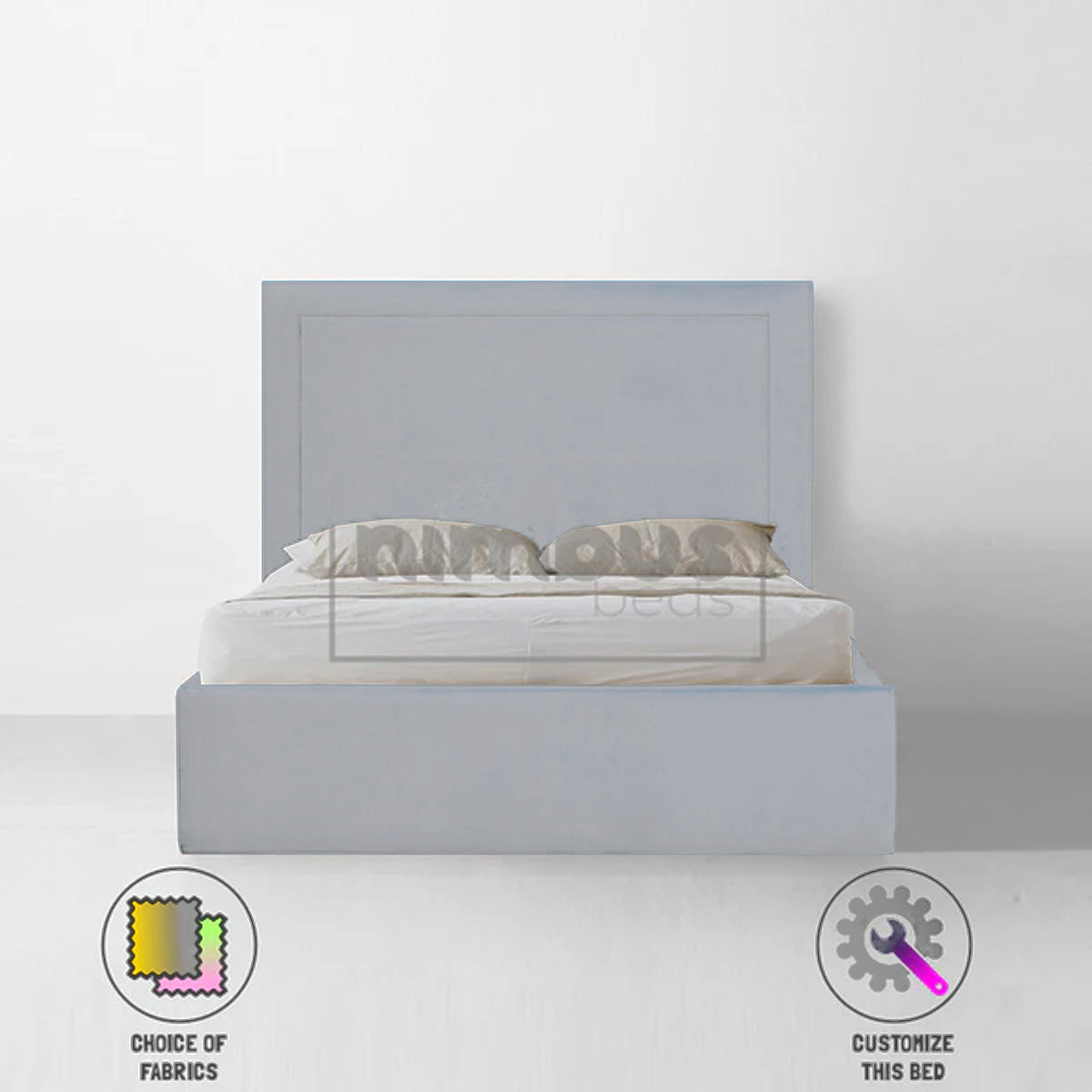Charlie Studded Bed Frame - Queen Size Metal Platform Bed with Upholstered Headboard, Sturdy Steel Frame for Bedroom, Living Room, Guest Room - Modern & Industrial Style Furniture