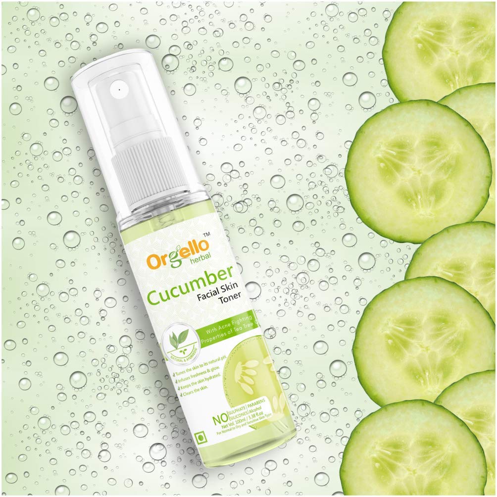 Orgello Herbal Cucumber Toner Mist Spray - Alcohol-Free Facial Toner for Pore Tightening, Skin Purifying & Glowing Complexion (2 x 100ml) | Refreshing Face Mist for Daily Skincare Routine, Post-Workout Revival & Travel Essential