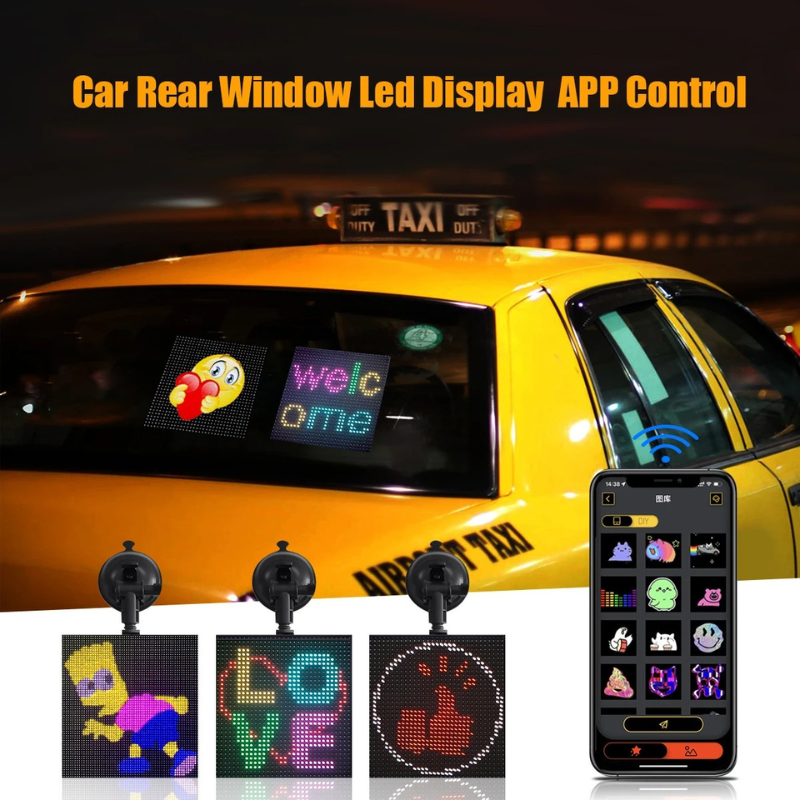 Dynamic LED Rear Display for Cars - High Visibility Car Rear Window Sign with Custom Messages for Safety & Advertising - Perfect for Taxis, Rideshares, Delivery & Emergency Vehicles