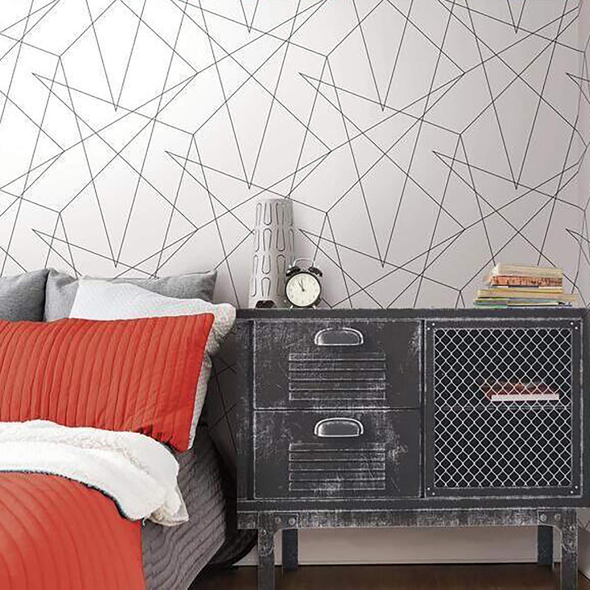 Modern Black and White Fractal Triangle Geometric Lines Wallpaper - Double Rolls for Home Wall Coverings | Perfect for Living Room, Bedroom & Office Decor