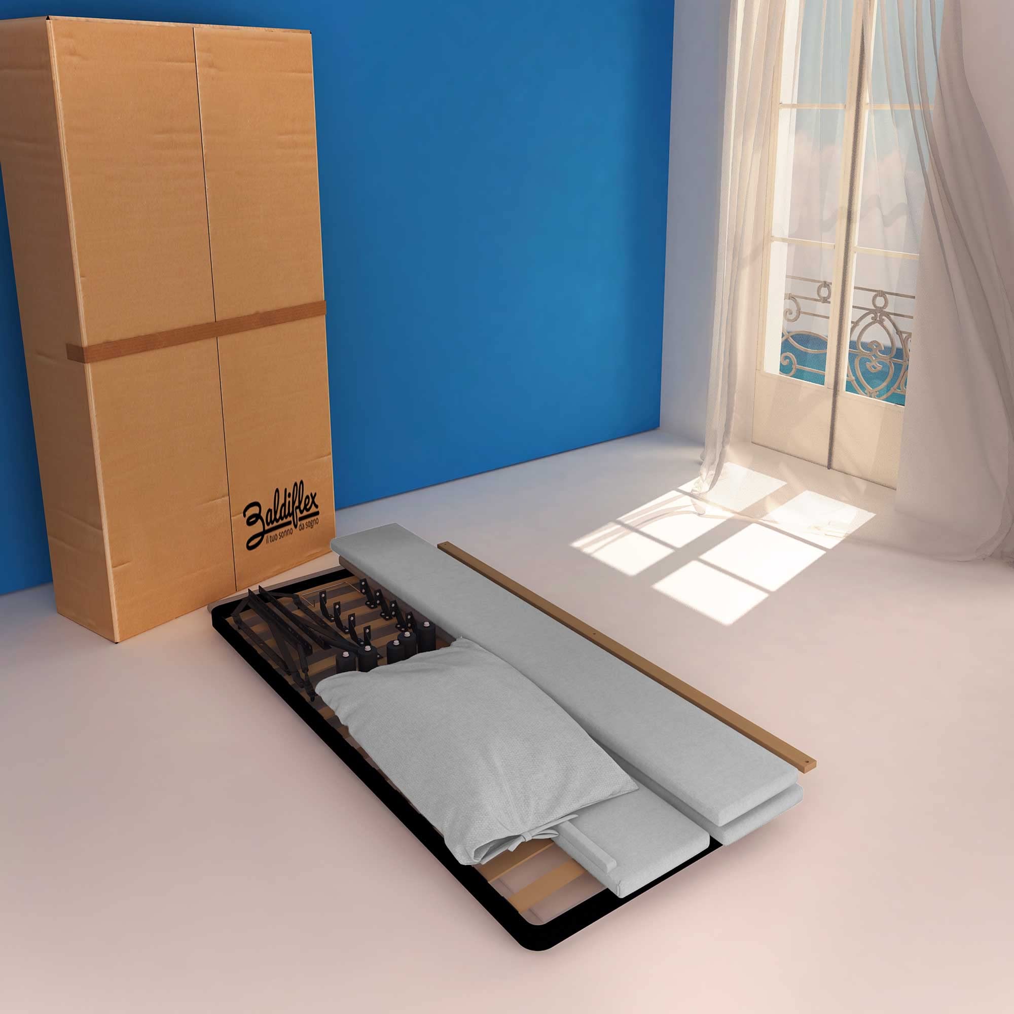 Baldiflex Single Bed with Storage - Licia Soft Synthetic Leather Upholstery, Slatted Base for Single Mattresses, 80 x 190 cm, Padded Headboard, Light Gray - Perfect for Small Bedrooms, Guest Rooms & Studio Apartments