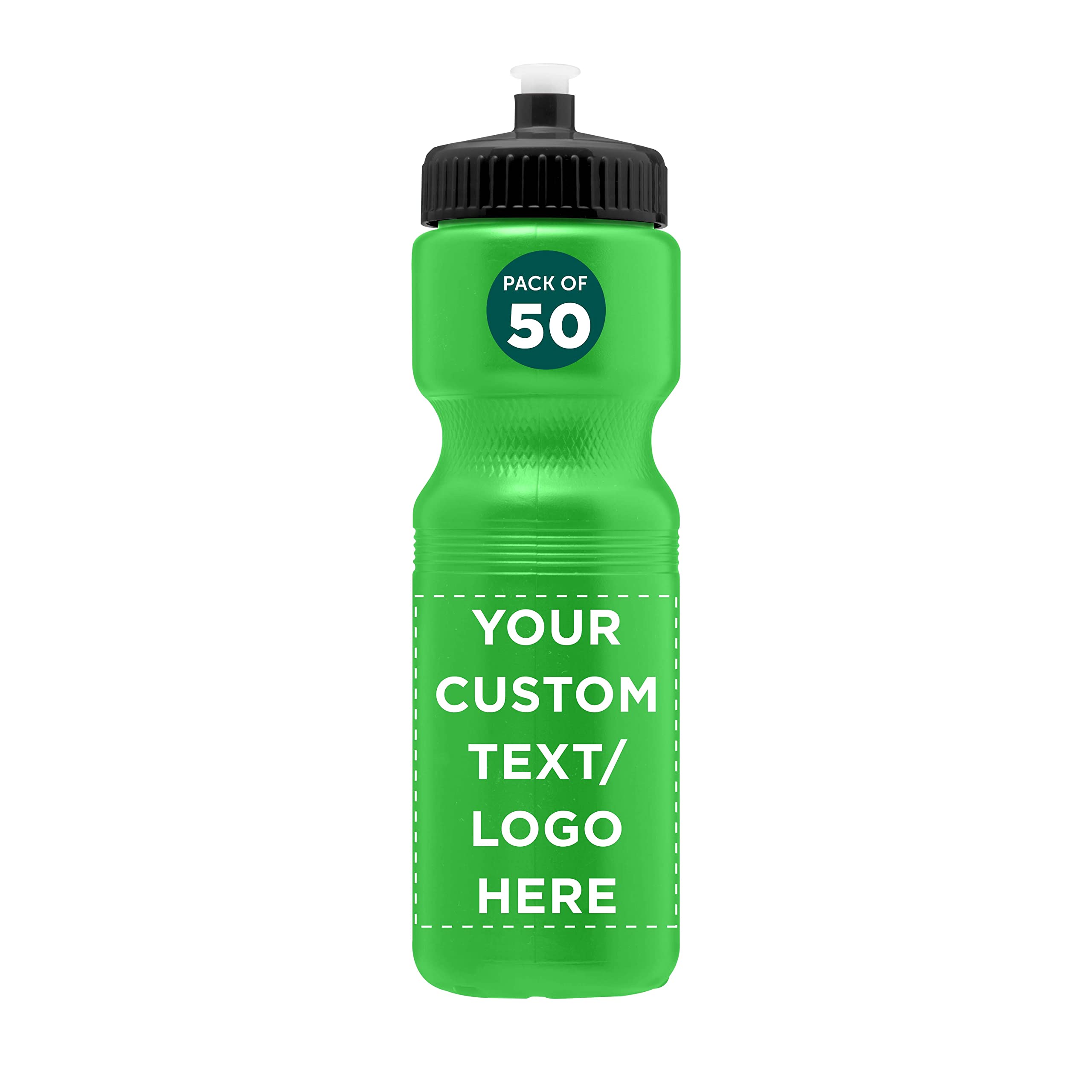 28 oz Custom Push Cap Plastic Water Bottles Bulk Pack of 50 - Personalized Reusable Water Bottles for Gym, Hiking, Camping & Outdoor Sports - Neon Green - Ideal for Team Events, Corporate Gifts & Sports Tournaments