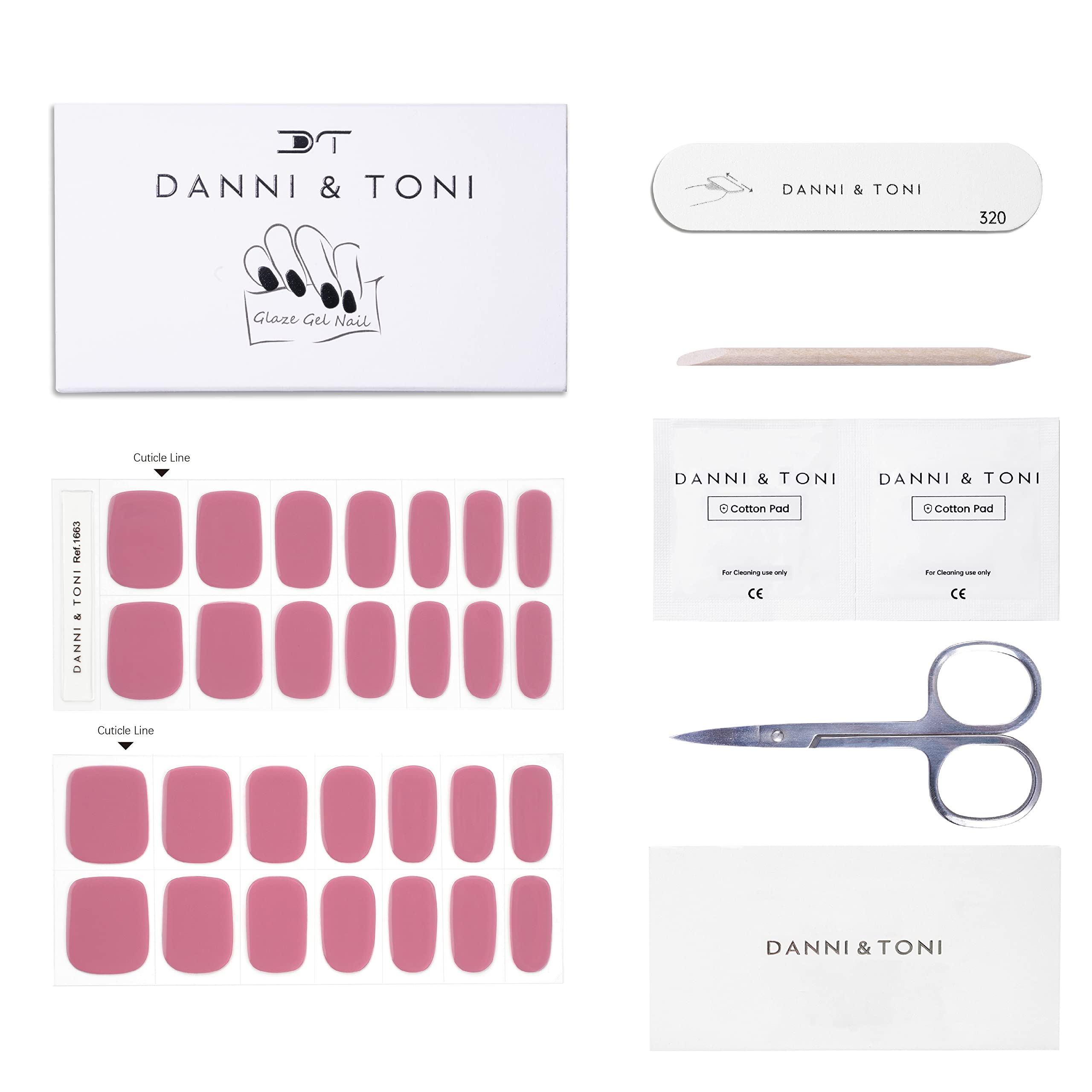 DANNI & TONI Semi Cured Gel Nail Strips - Pink Lemonade Fuchsia Glossy Nail Wraps (28 Stickers) | DIY Salon-Quality Manicure at Home for Parties, Weddings & Special Occasions