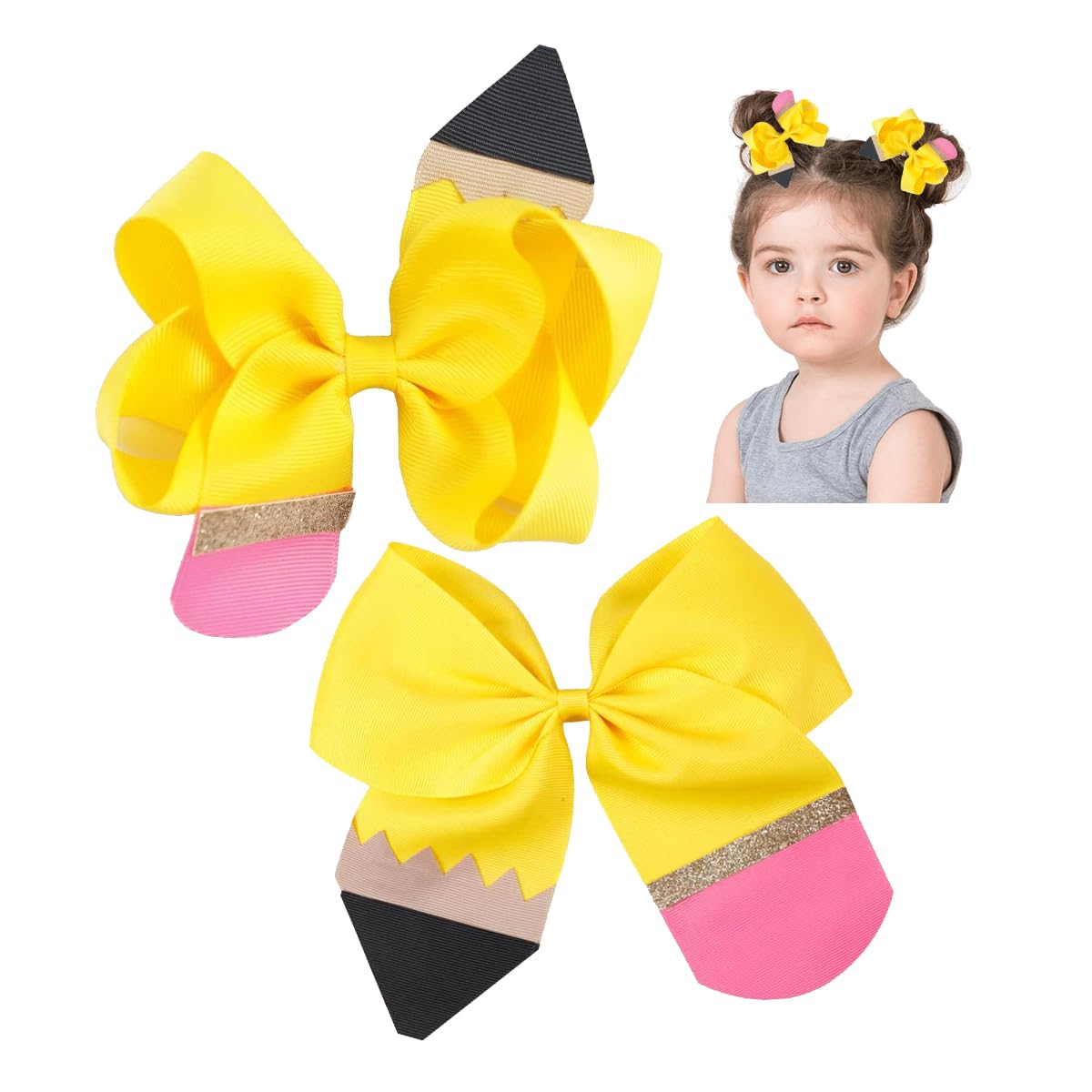 4 Pcs Yellow Grosgrain Ribbon Hair Bows Clips for Girls - School, Kindergarten & Toddler Hair Accessories - Perfect for Daily Wear, Parties & Special Occasions