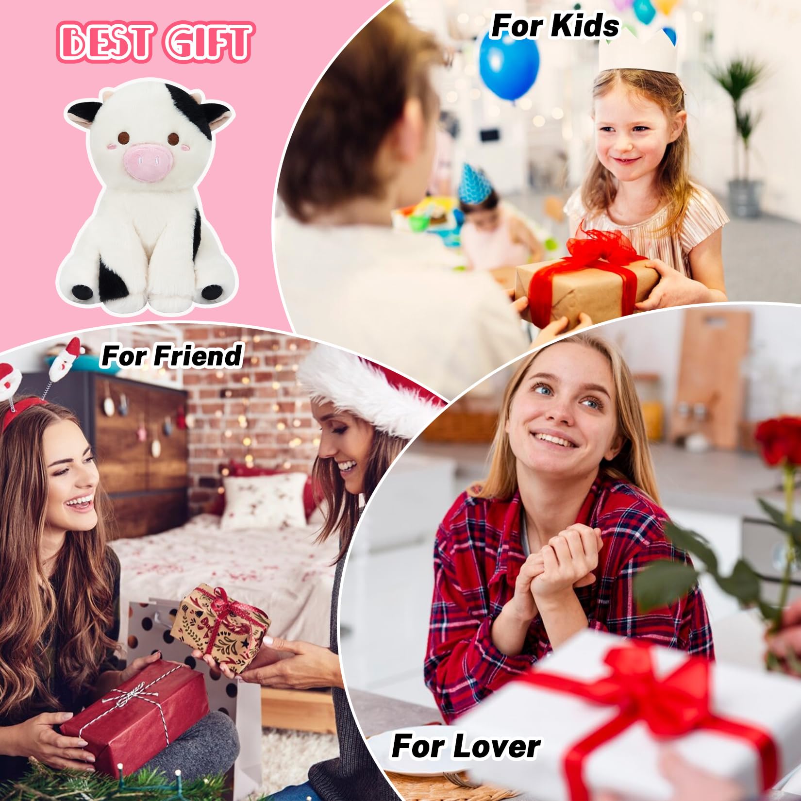 8 Inch Kawaii Cow Stuffed Animal Plush Toy - Soft Cuddly Pillow for Kids, Birthday Gift for Boys & Girls (Halloween/Christmas Present) - Perfect for Bedtime Snuggles, Nursery Decor & Playtime Companions