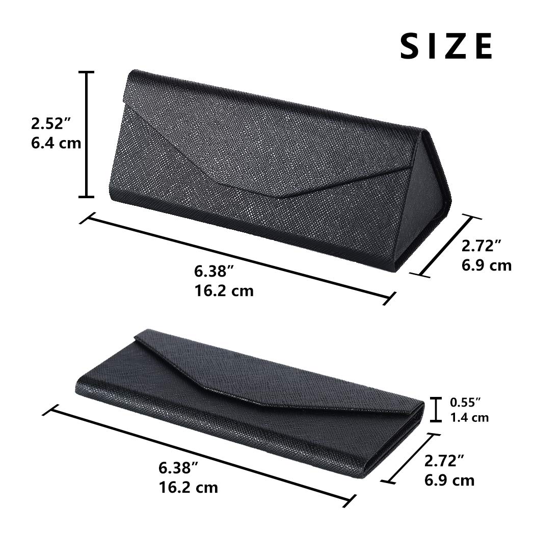 Hard Shell Glasses Case for Men & Women - PU Folding Eyeglass & Sunglass Holder with Cleaning Cloth | Portable Travel, Office & Daily Use Protective Storage