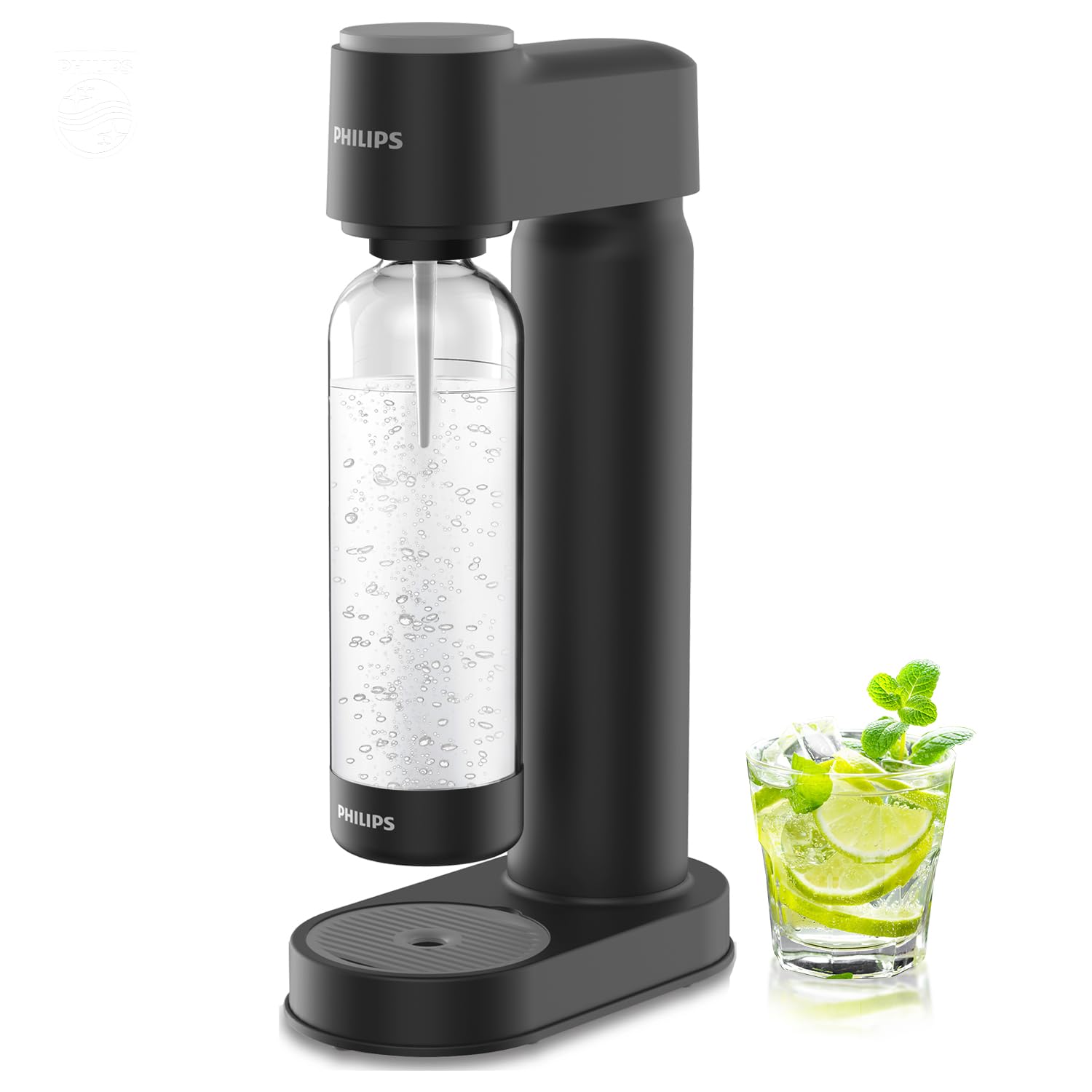 PHILIPS Sparkling Water Maker - Soda Machine with 1L Carbonating Bottle, Quick Twist Technology for Homemade Seltzer & Fizzy Water | Compatible with 60L CO2 Carbonator (Not Included) | Perfect for Kitchen, Office, Parties & Healthy Hydration | Model ADD4901BKOQ/37