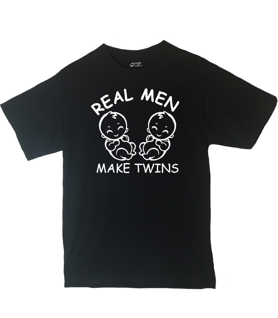 Custom Monster Designs Men's 'Real Men Make Twins' Funny T-Shirt - Perfect for Fathers, Dads-to-Be & Twin Parenting Humor