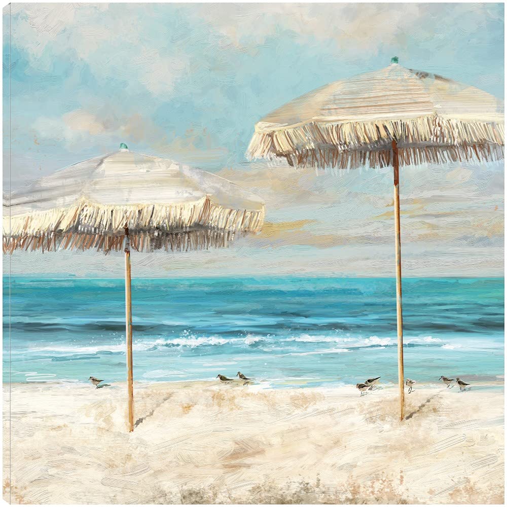 Fine Art Canvas Beach Duet Wall Decor - Hand Painted by Artist Studio Arts - 32x32 Inches - Ready to Hang - Perfect for Living Room, Bedroom, Office & More - Coastal Theme Home Decor for Beach Houses & Vacation Homes