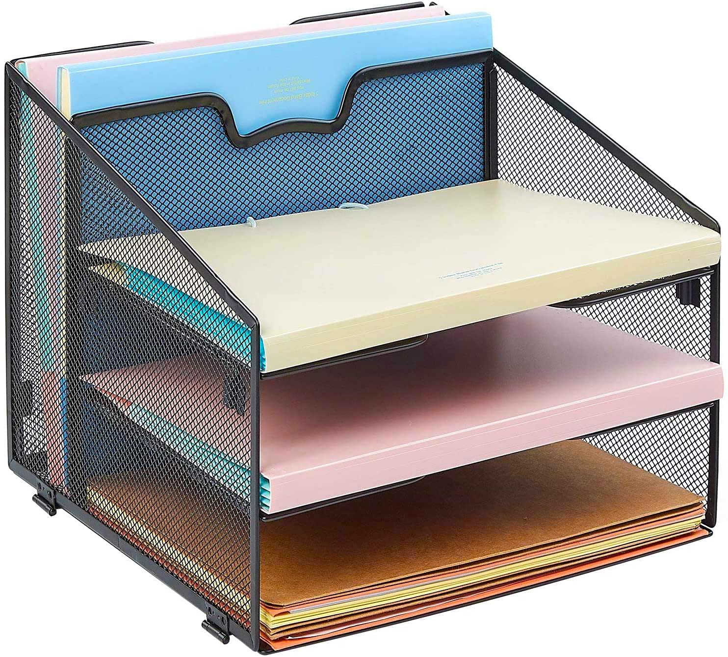 Metal Desk Organizer & File Holder - Black Office Supplies for Home & Office - Paper Letter Tray, Document Storage, Stationery Management - Perfect for Workspace Organization & Productivity