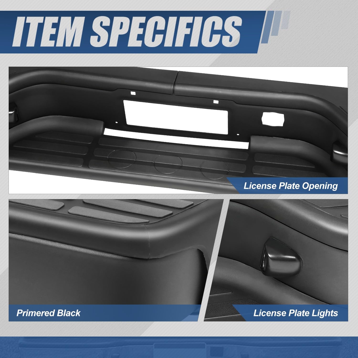 Auto Dynasty Rear Step Bumper Assembly for 1999-2006 Chevy Silverado & GMC Sierra 1500/2500 | 2007 1500 Classic Fleetside/Styleside | Black Powder Coated | w/License Plate Lights | No Parking Sensor Hole | Heavy Duty Truck Accessory for Off-Road & Towing