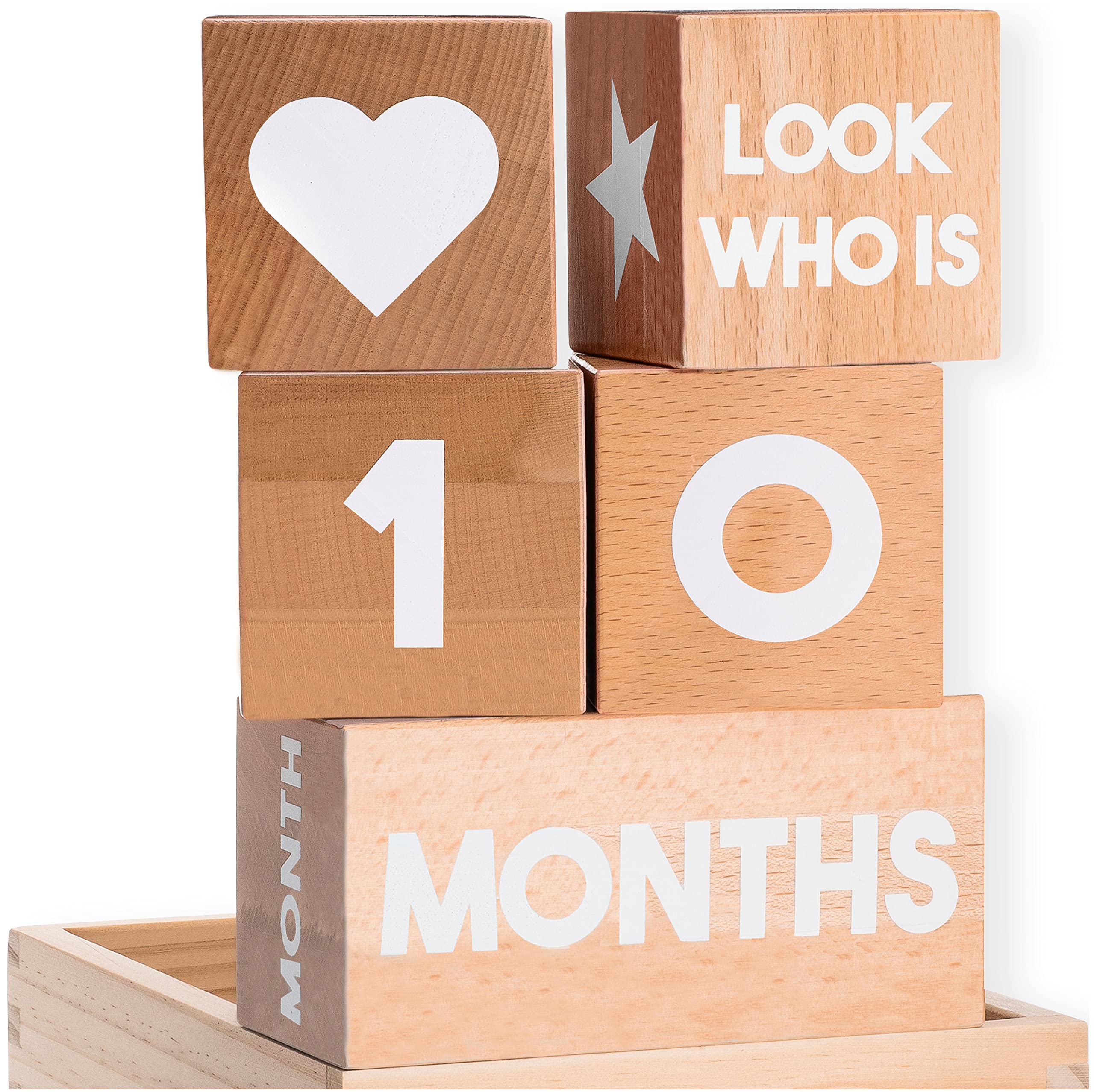 Tykeroo Baby Monthly Milestone Blocks - Natural Beech Wood Nursery Decor - Newborn Photography Props - Perfect Baby Shower Gift for Boys & Girls | Capture Precious Moments from 1-12 Months