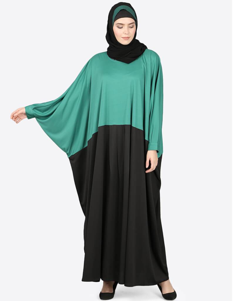Elegant Arabic Two-Tone Blue Kaftan Dress for Women - Perfect for Beach, Lounge & Special Occasions