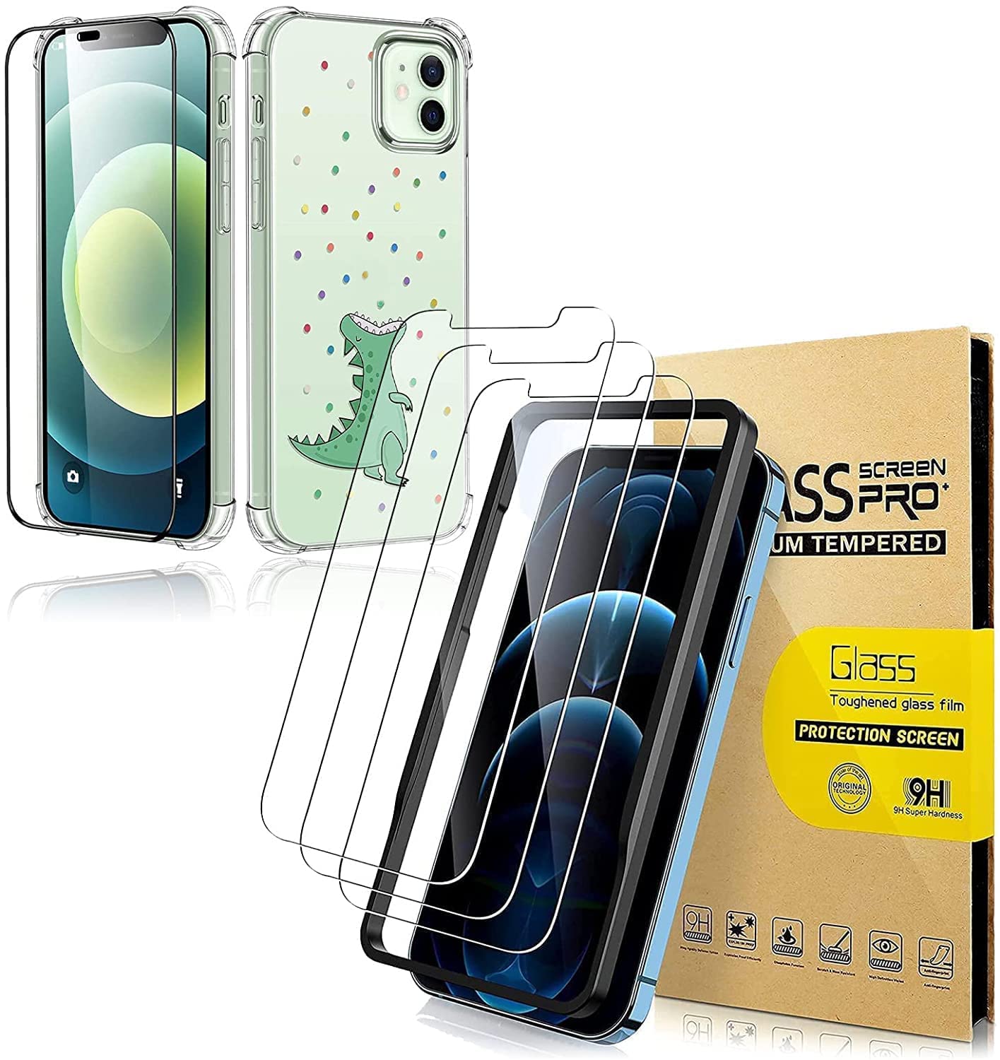 Dinosaur Clear iPhone 12/12 Pro Case with 3 Screen Protectors for Daily Protection