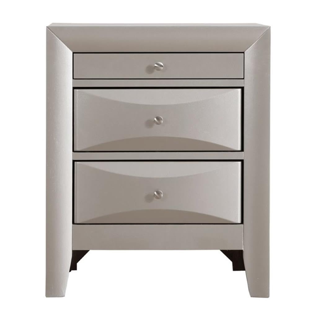 Glory Furniture Marilla 3-Drawer Wood Nightstand with Silver Finish - Perfect for Bedroom Storage & Modern Home Decor