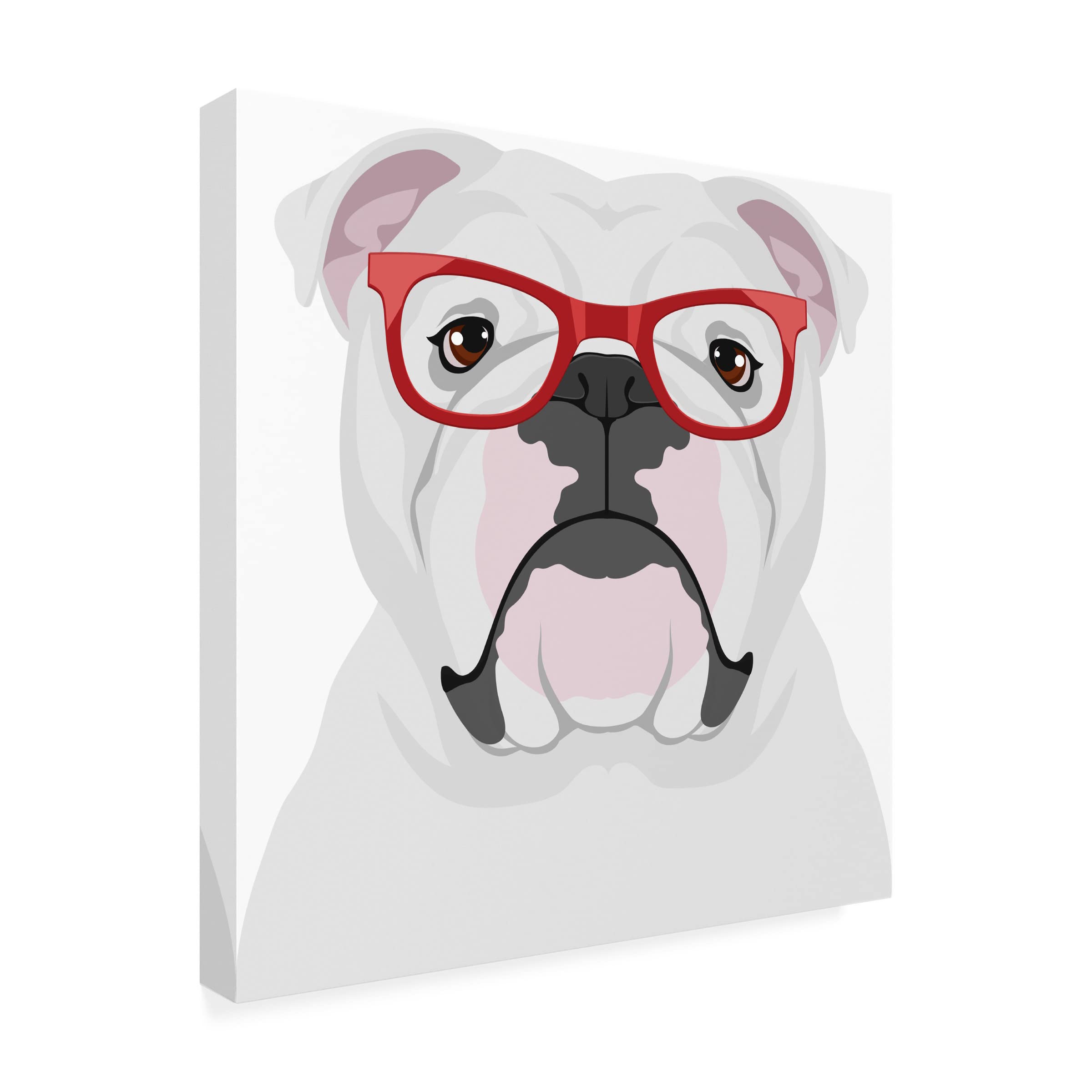 Trademark Fine Art 'English Bulldog Wearing Hipster Glasses' Canvas Wall Art Print - Funny Pet Portrait for Living Room, Office & Home Decor