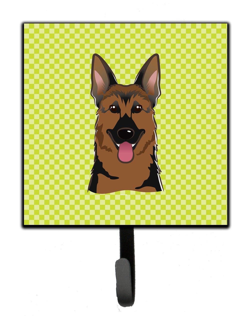 Caroline's Treasures BB1273SH4 Checkerboard Lime Green German Shepherd Wall Hook - Key Holder, Coat Rack, Leash Hanger for Keys, Towels, Aprons | Perfect for Entryway, Kitchen, Mudroom Organization
