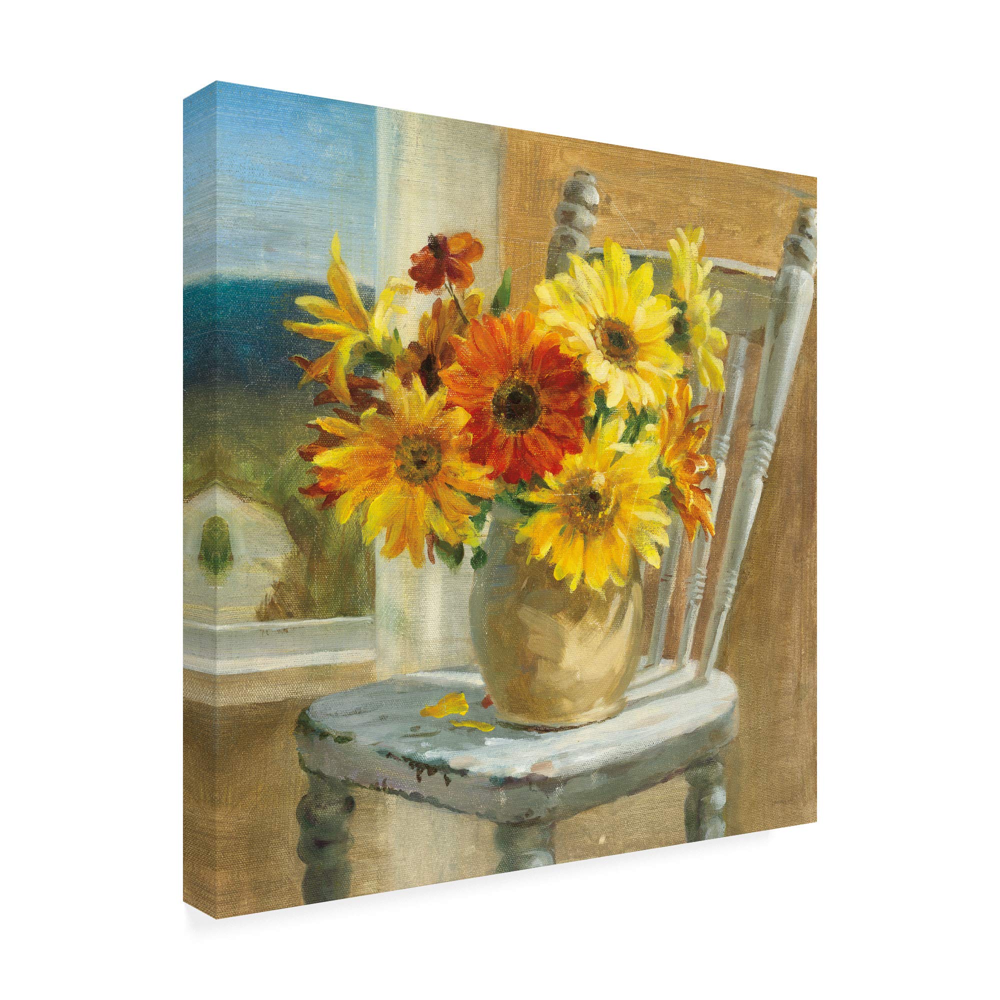 Danhui NAI Sunflowers by The Sea Crop - 18x18 Inch Framed Wall Art Print, Modern Coastal Home Decor for Living Room, Bedroom & Office