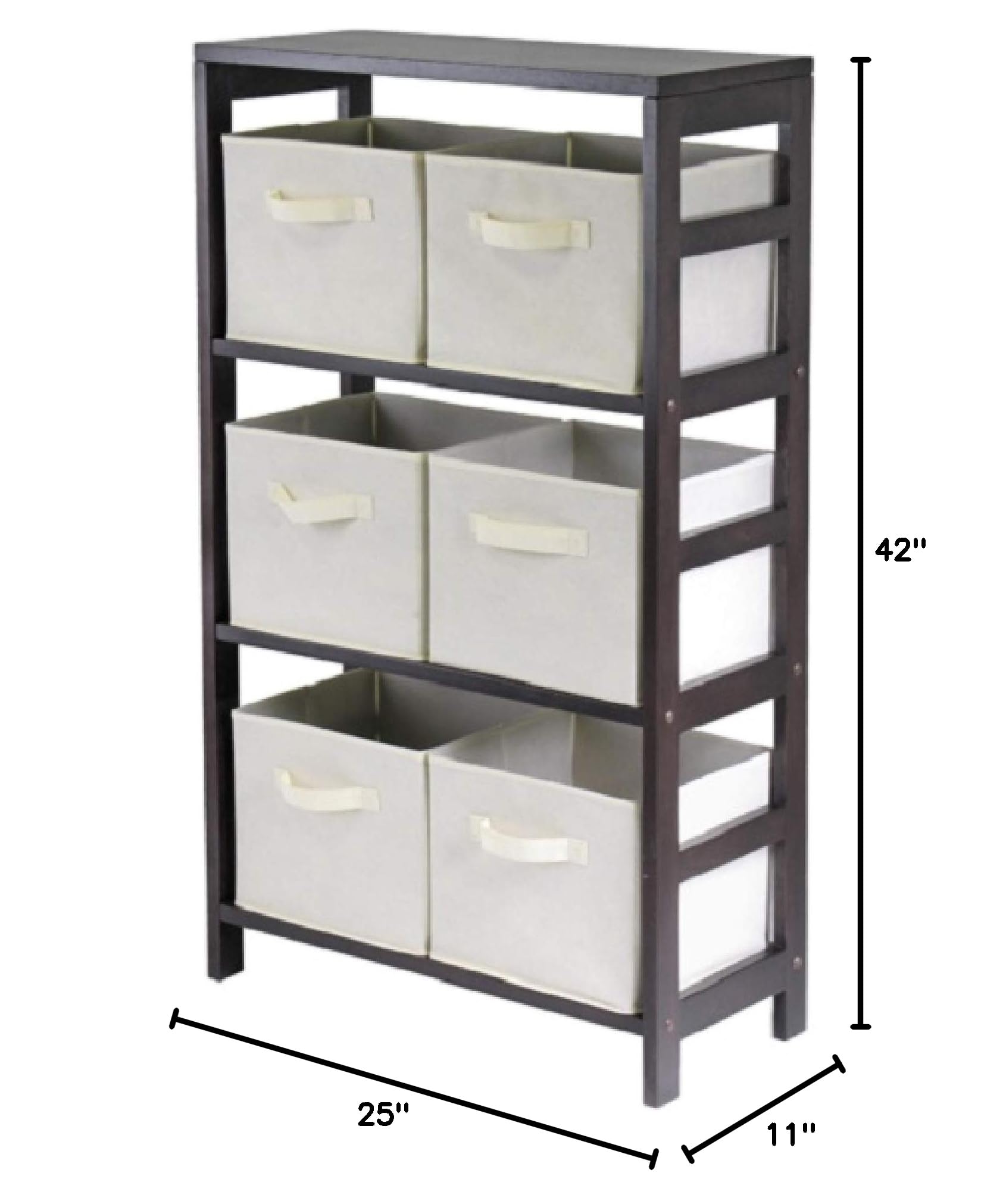 Modern 7-Piece Espresso Brown & Beige Storage Shelf Set with Baskets - 42