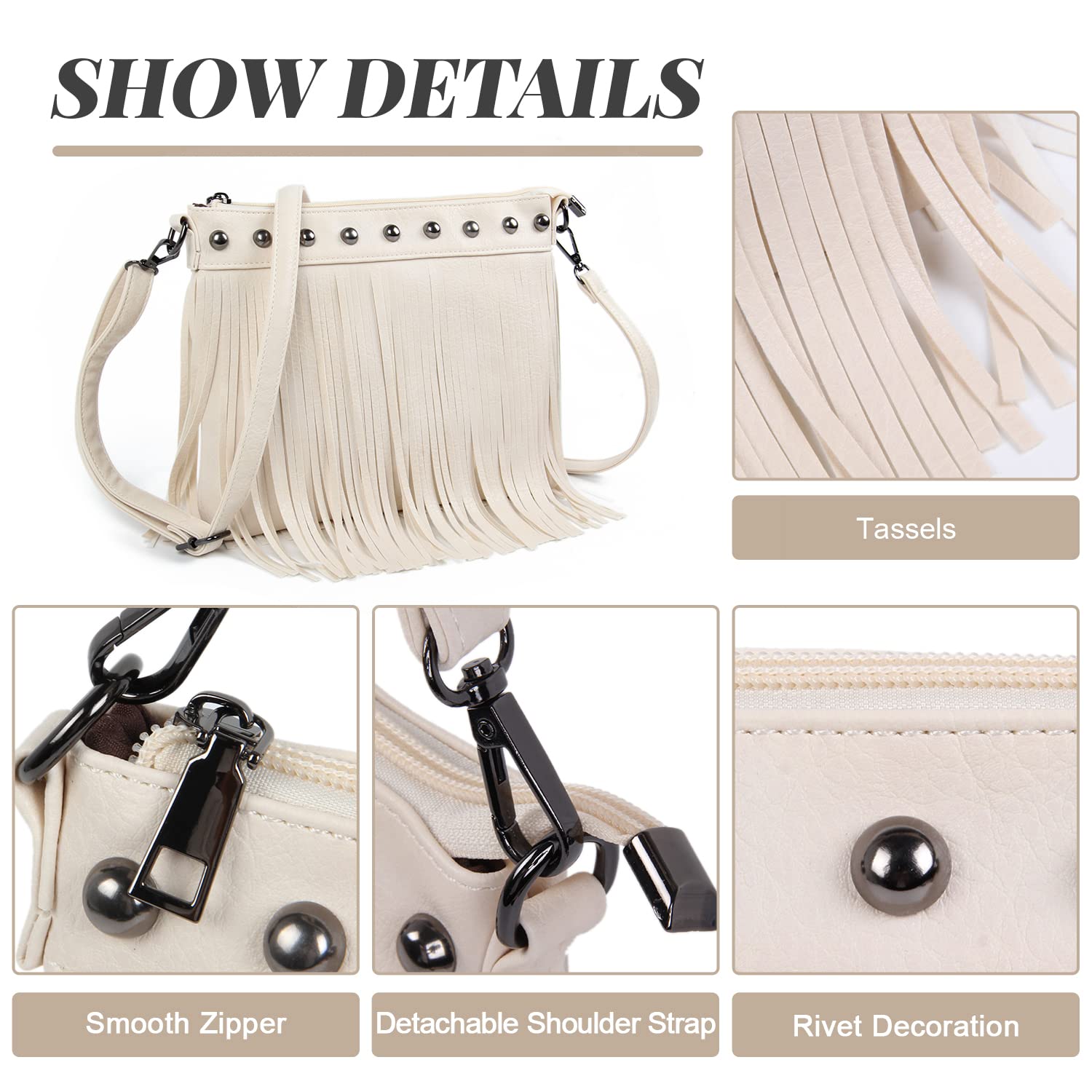 Vintage Emprier Women's Hobo Crossbody Purse with Fringe & Tassel - Small Shoulder Handbag for Casual Outings, Date Nights & Travel Accessories