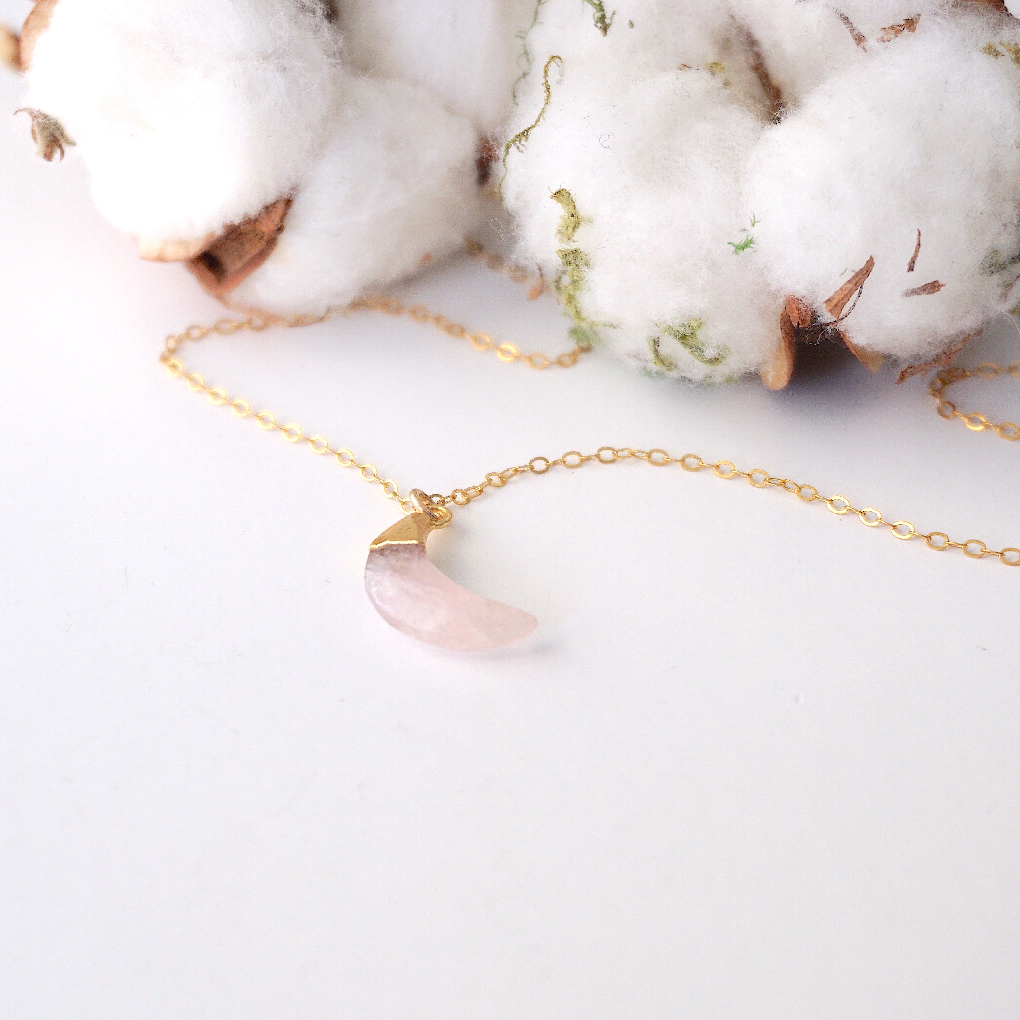 14K Gold Filled Rose Quartz Moon Charm Necklace for Women - Elegant Healing Crystal Jewelry for Meditation, Yoga & Spiritual Gifts