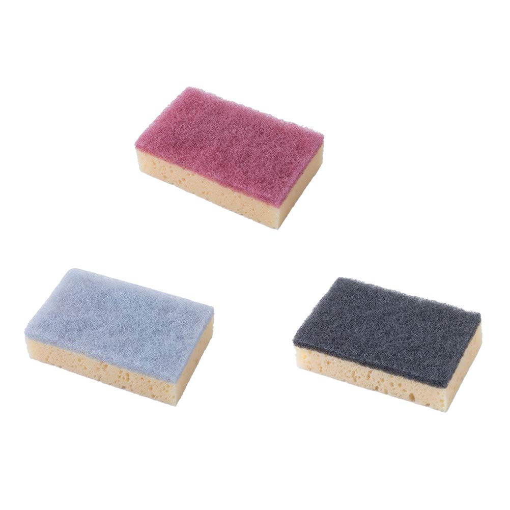 Cabilock 3-Piece Double-Sided Cleaning Brush Set - Dish Sponge, Scouring Pad & Pot Scrubber for Kitchen & Bathroom (Black, Grey Blue, Brick Red) - Perfect for Pots, Pans, Dishes & Sinks Cleaning
