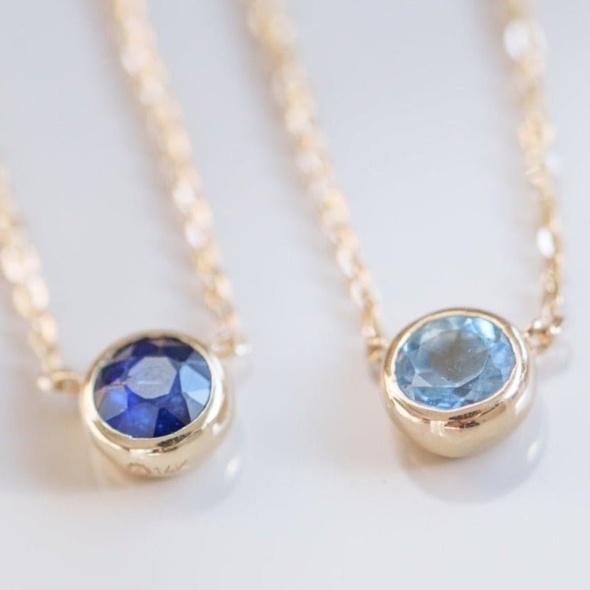 14K Yellow Gold Sapphire Station Necklace - Dainty Bezel Set Gemstone Jewelry for Women, Perfect for Everyday Wear & Special Occasions