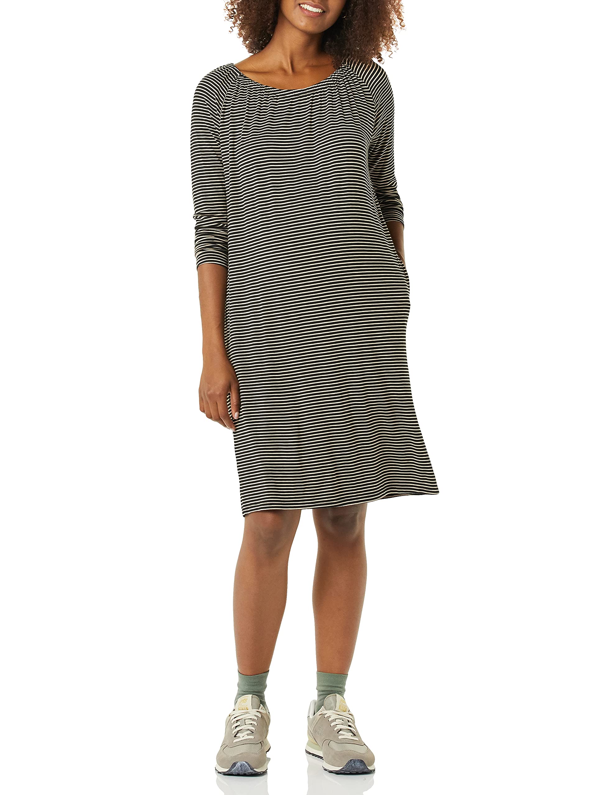 Amazon Essentials Women's Gathered Neckline Maternity Dress - Comfortable Pregnancy Clothes for Work, Baby Shower & Everyday Wear