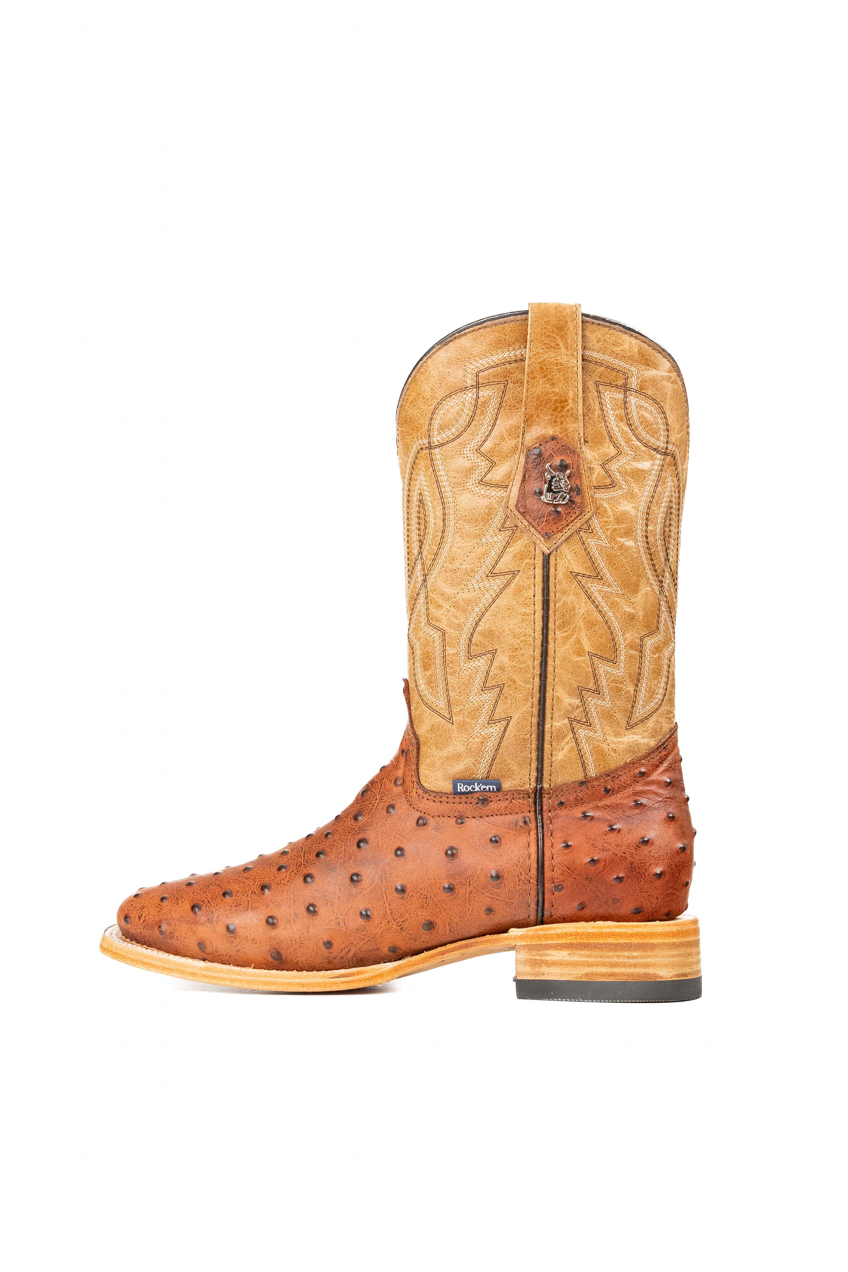 Renegade Ostrich Leather Square Toe Cowboy Boots for Men - Western Style Riding Boots for Country Music Festivals & Rodeo Events