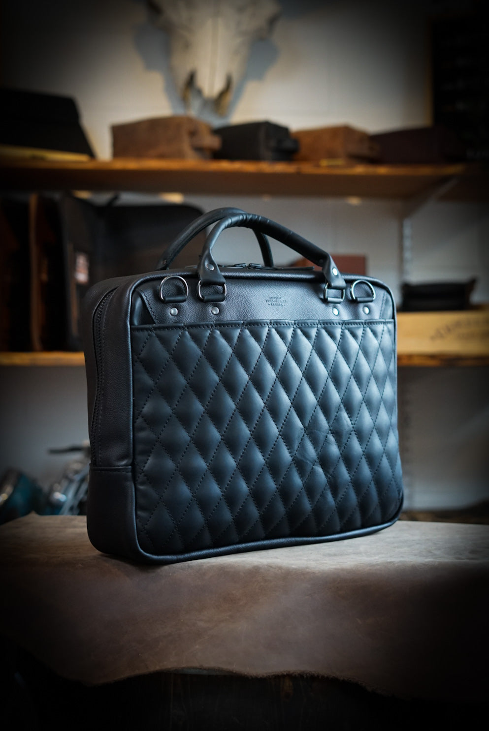 Premium Business Bag - Diamond Stitch Two-Tone Design (Flat Black & Pebbled Black) - Perfect for Office, Work Commute & Professional Meetings