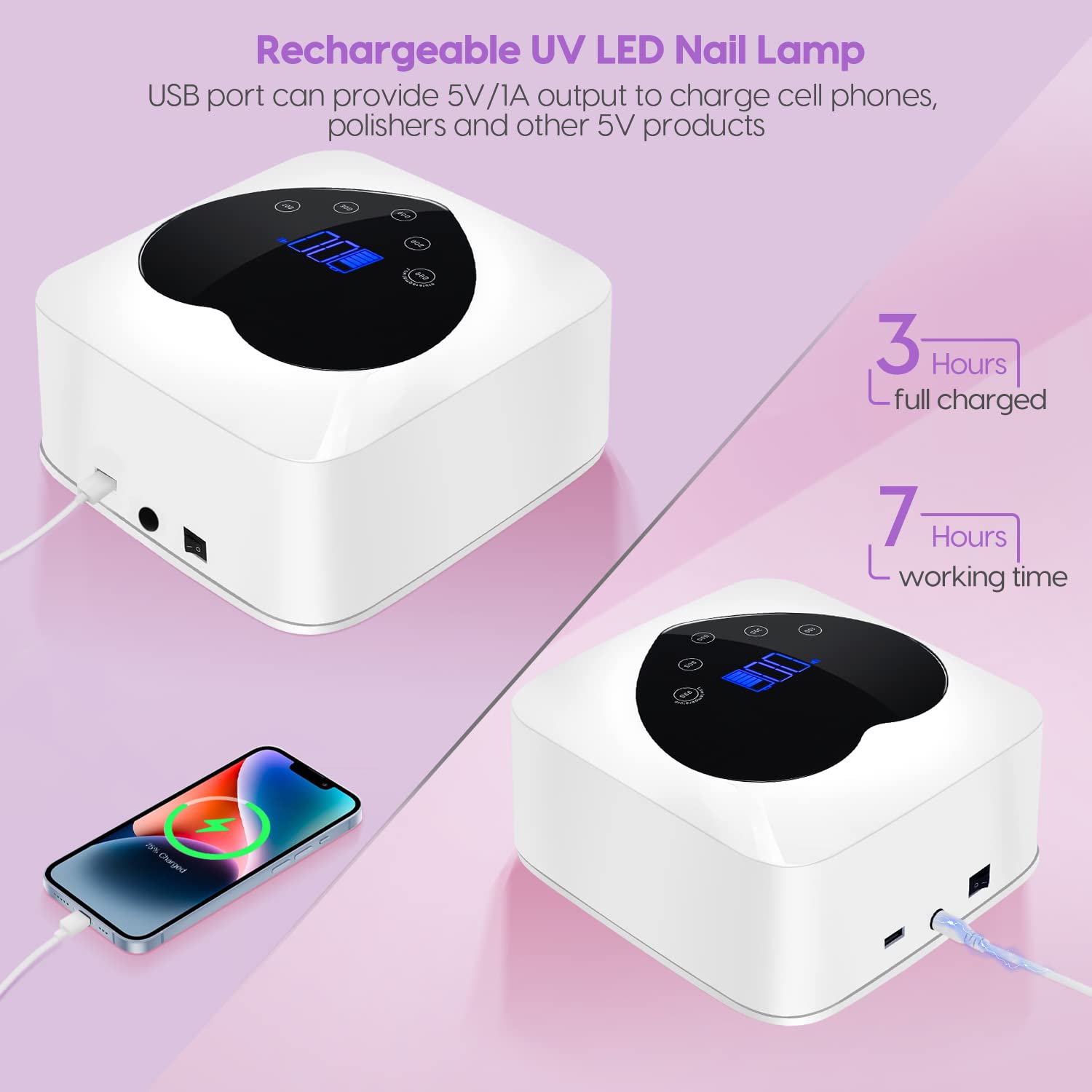 Professional 72W UV LED Nail Lamp - Cordless Gel Nail Dryer with 5 Timer Settings & Touch Screen Auto Sensor | Fast Curing for Salon & Home Manicures, Perfect for Gel Polish, Acrylics & Nail Art