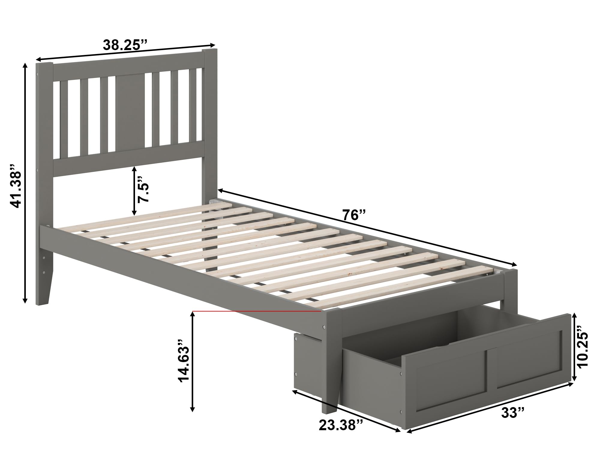 AFI Tahoe Twin Size Platform Bed Frame with Storage Drawer & USB Charging Station - Grey Wooden Bed for Kids, Teens & Small Spaces | Perfect for Bedrooms, Dorms & Apartments